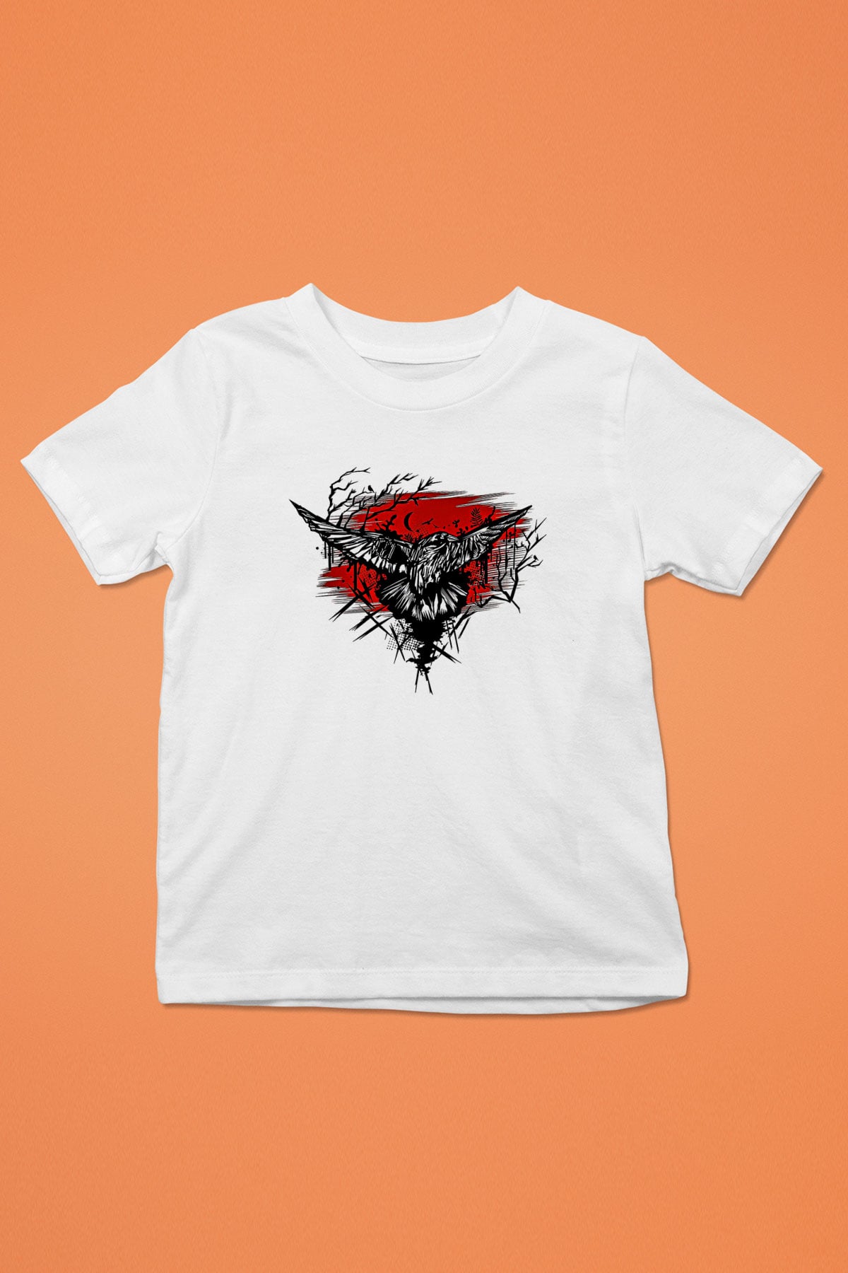 Karga Baskılı Beyaz Unisex Beyaz Çocuk Tişört - Tshirt