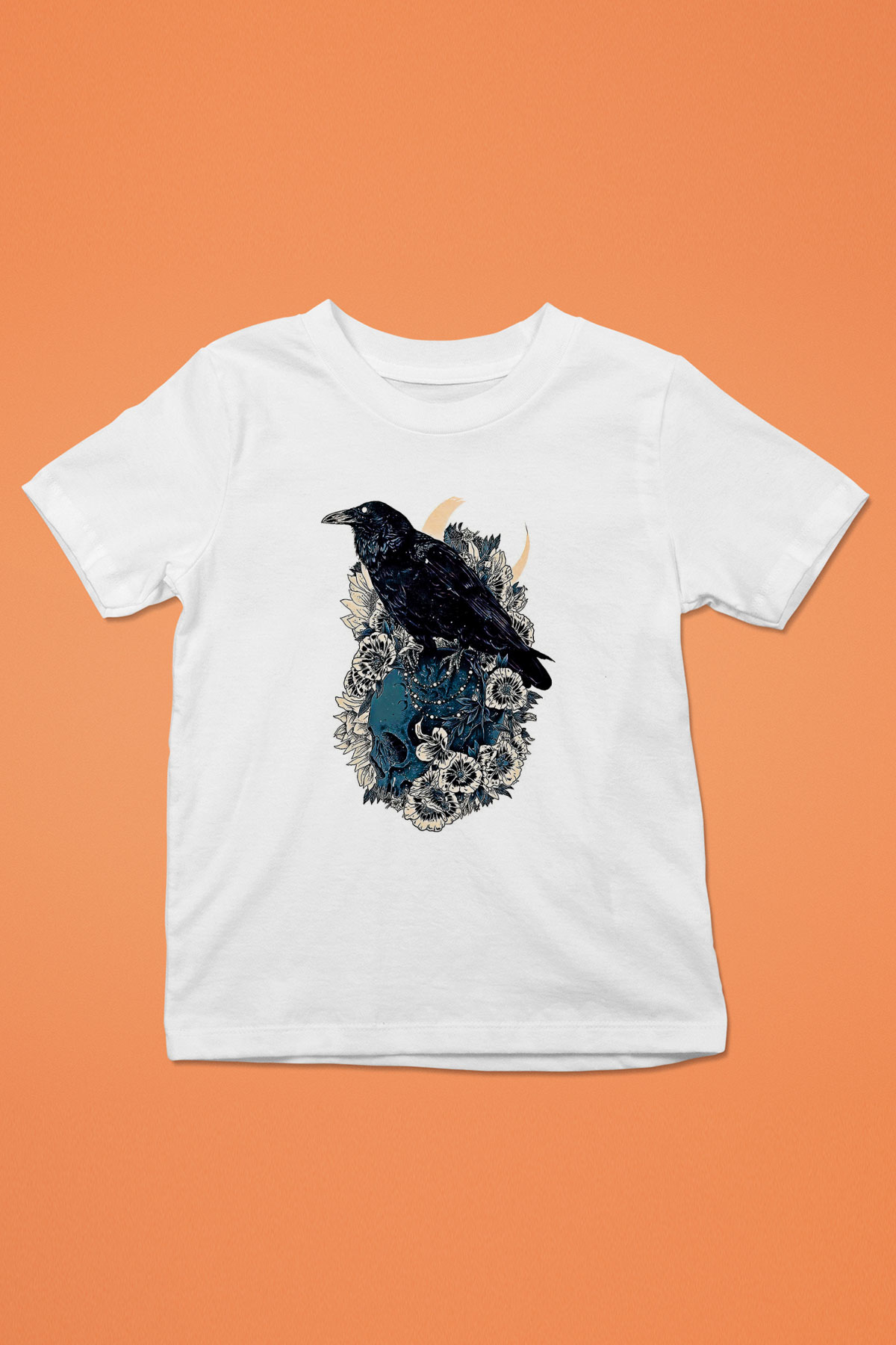 Karga Baskılı Beyaz Unisex Beyaz Çocuk Tişört - Tshirt