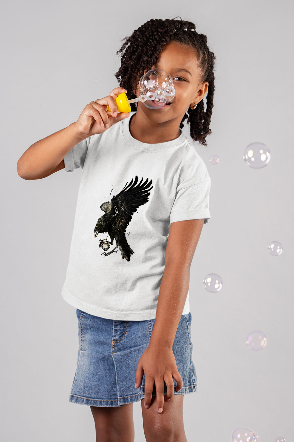 Karga Baskılı Beyaz Unisex Beyaz Çocuk Tişört - Tshirt