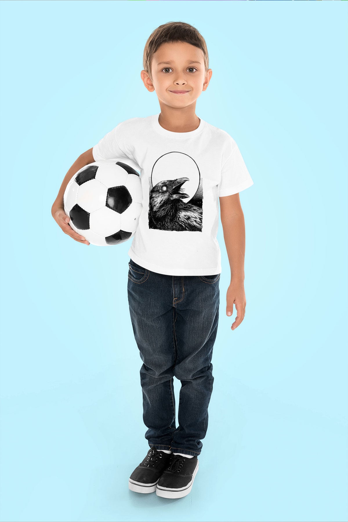 Karga Baskılı Beyaz Unisex Beyaz Çocuk Tişört - Tshirt