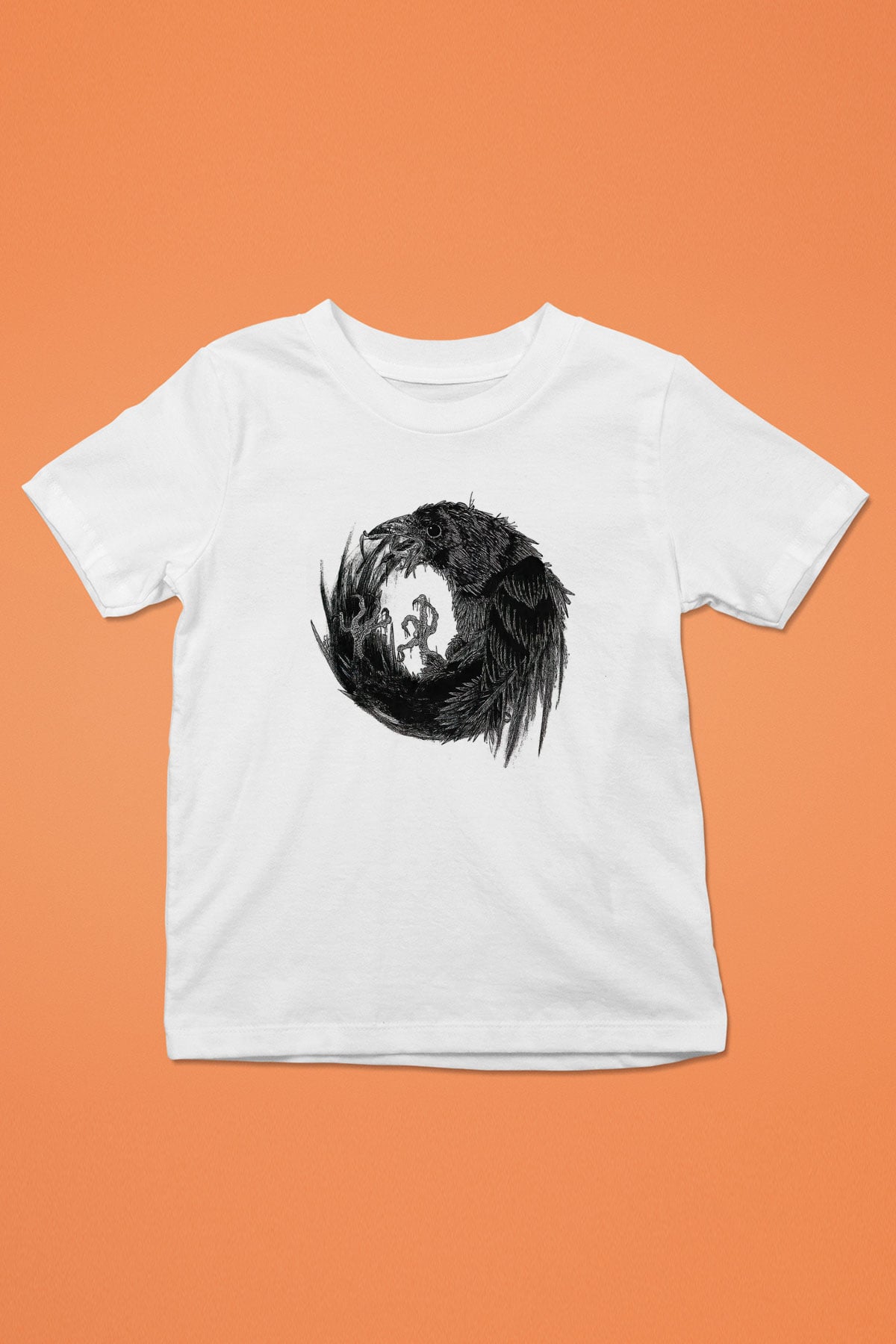 Karga Baskılı Beyaz Unisex Beyaz Çocuk Tişört - Tshirt