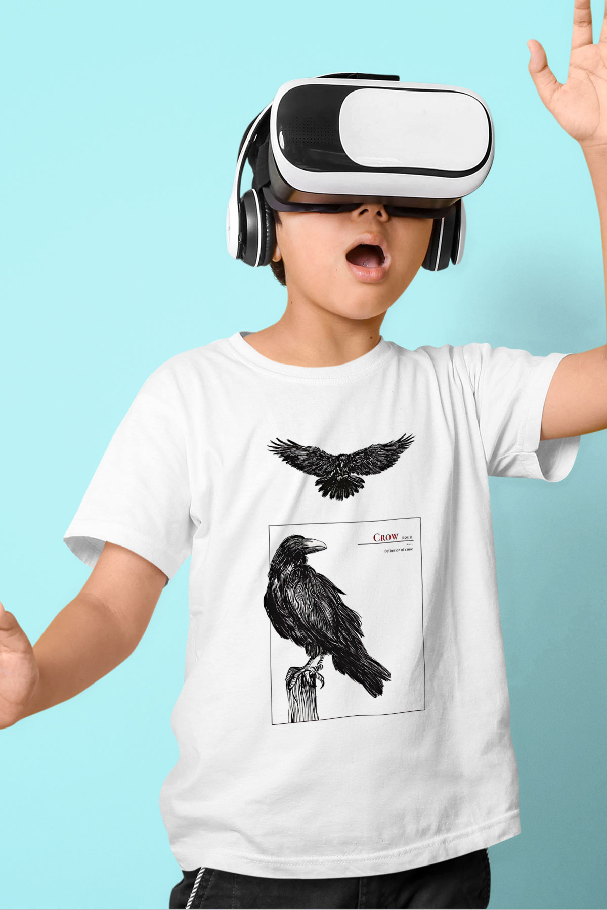 Karga Baskılı Beyaz Unisex Beyaz Çocuk Tişört - Tshirt
