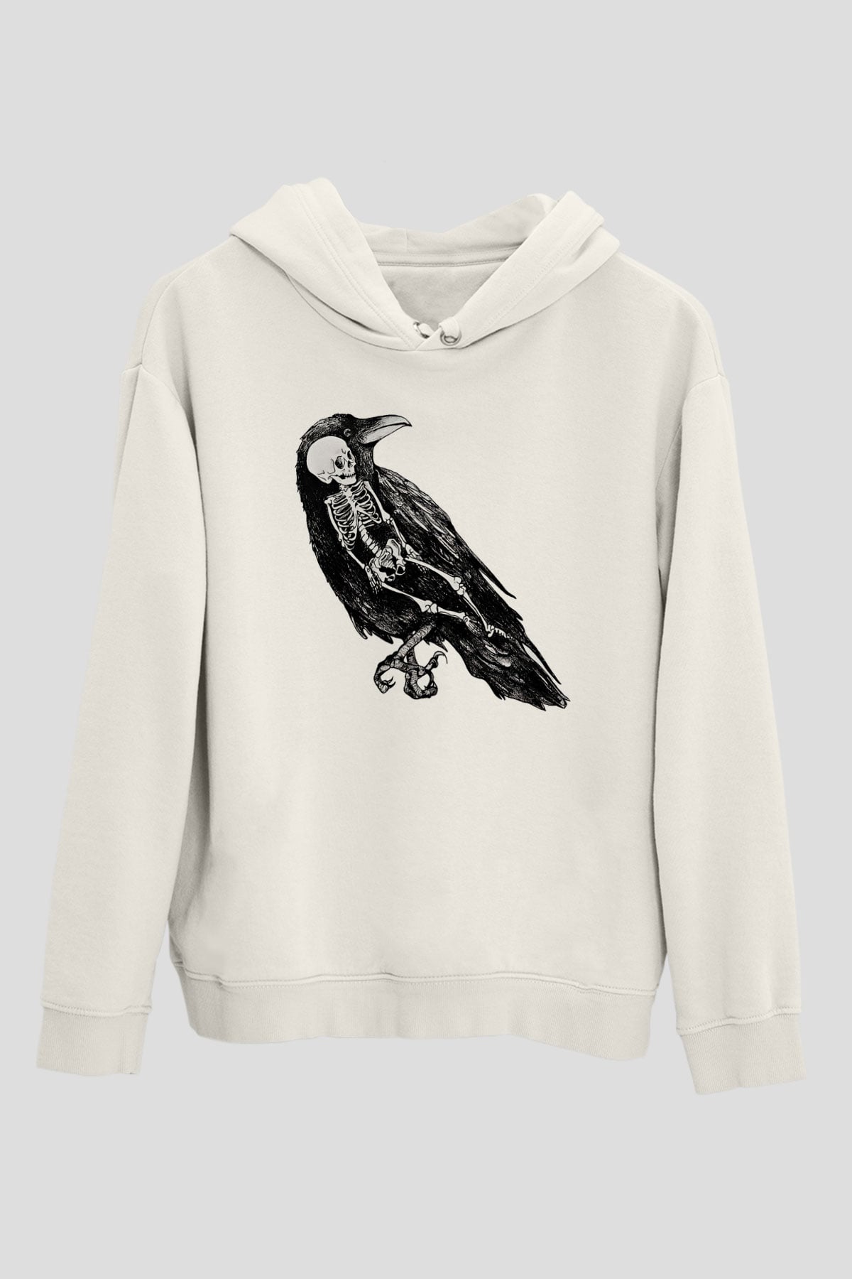 Karga Baskılı Beyaz Unisex Hoodie