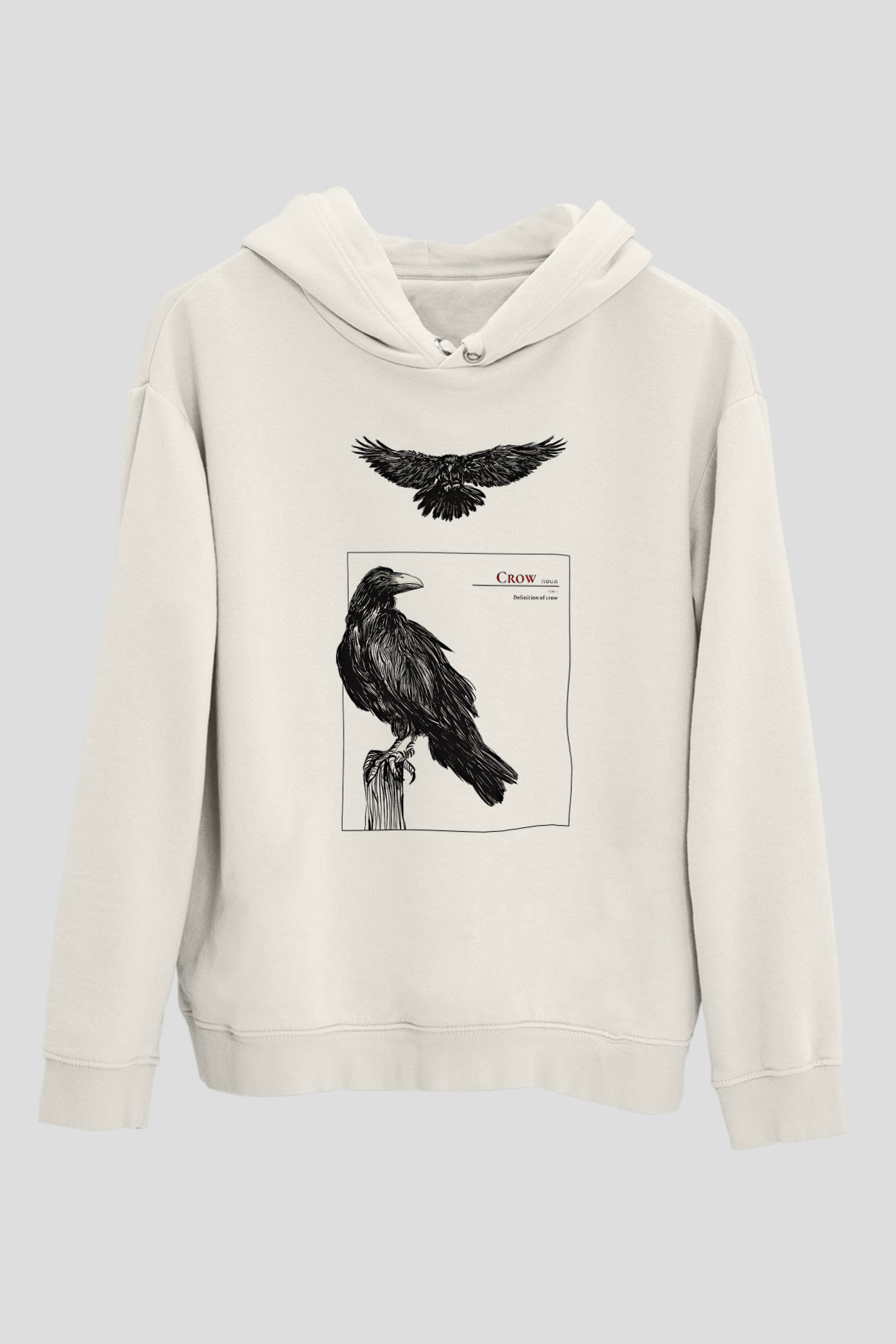 Karga Baskılı Beyaz Unisex Hoodie