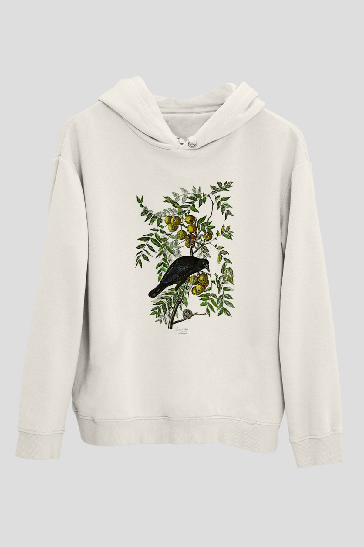 Karga Baskılı Beyaz Unisex Hoodie