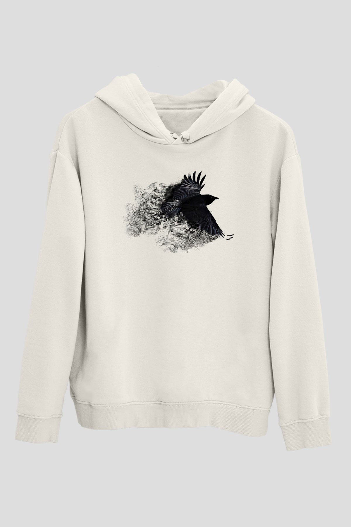 Karga Baskılı Beyaz Unisex Hoodie