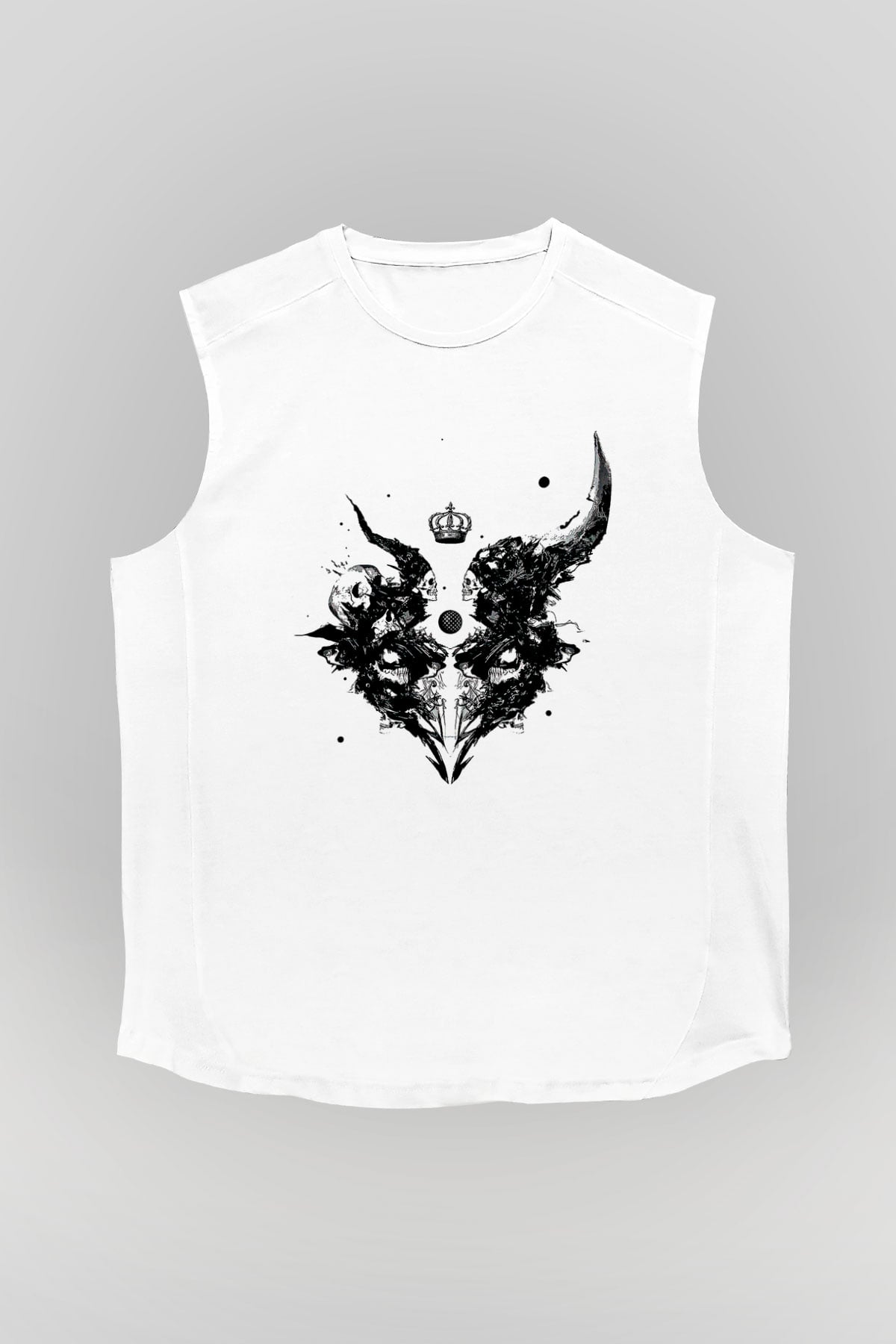 Karga Baskılı Beyaz Unisex Kolsuz Tişört - Tshirt
