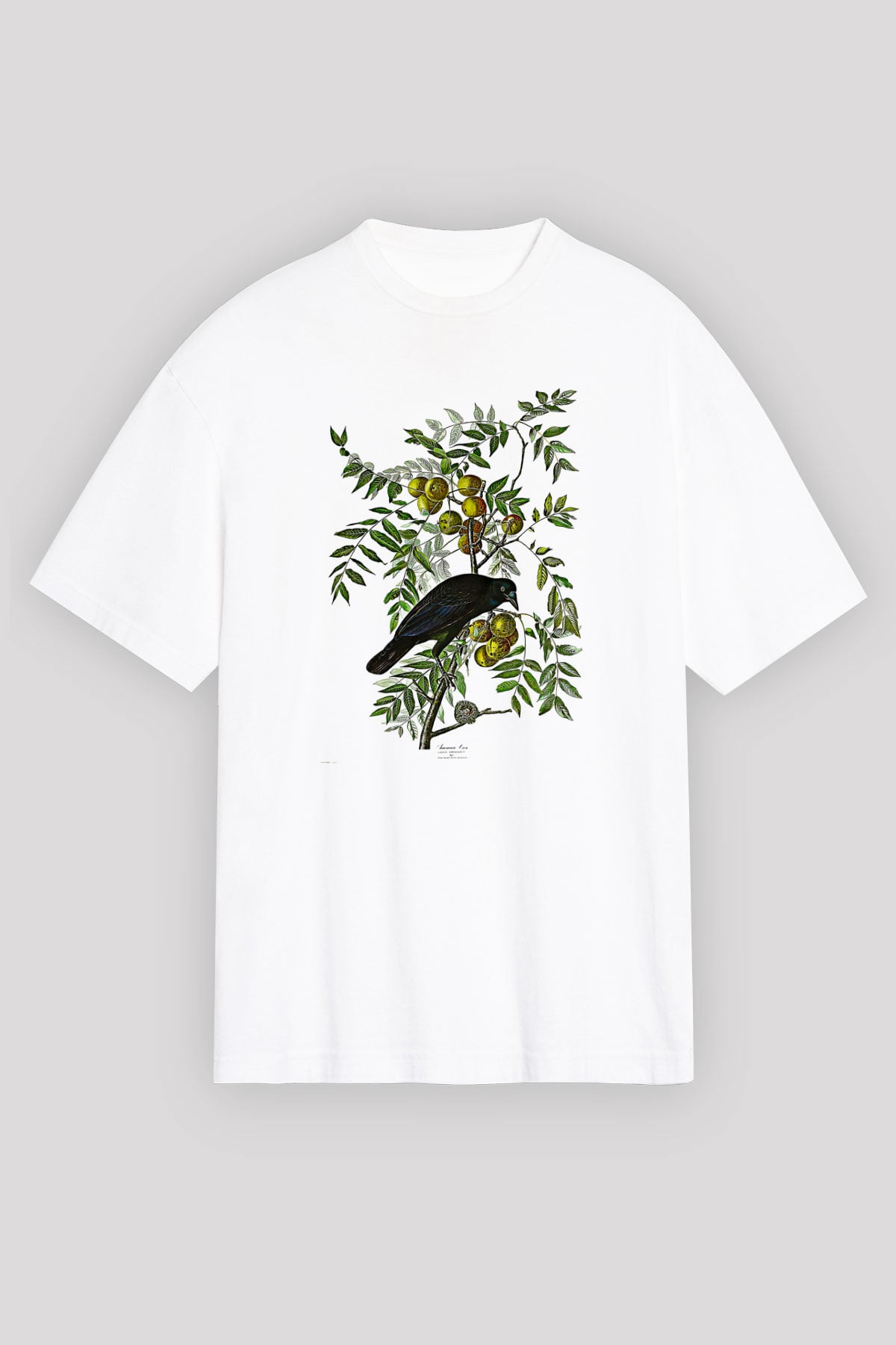 Karga Baskılı Beyaz Unisex Oversize Tişört - Tshirt