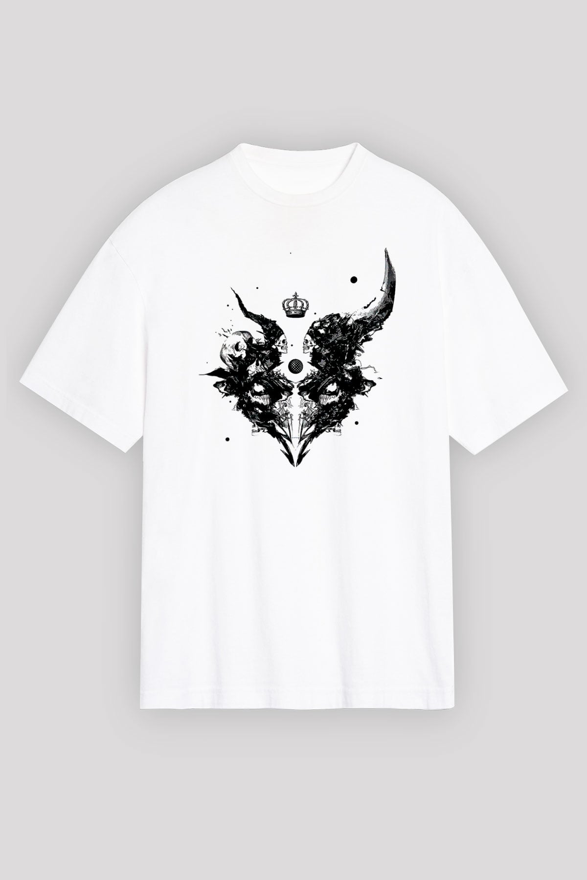 Karga Baskılı Beyaz Unisex Oversize Tişört - Tshirt