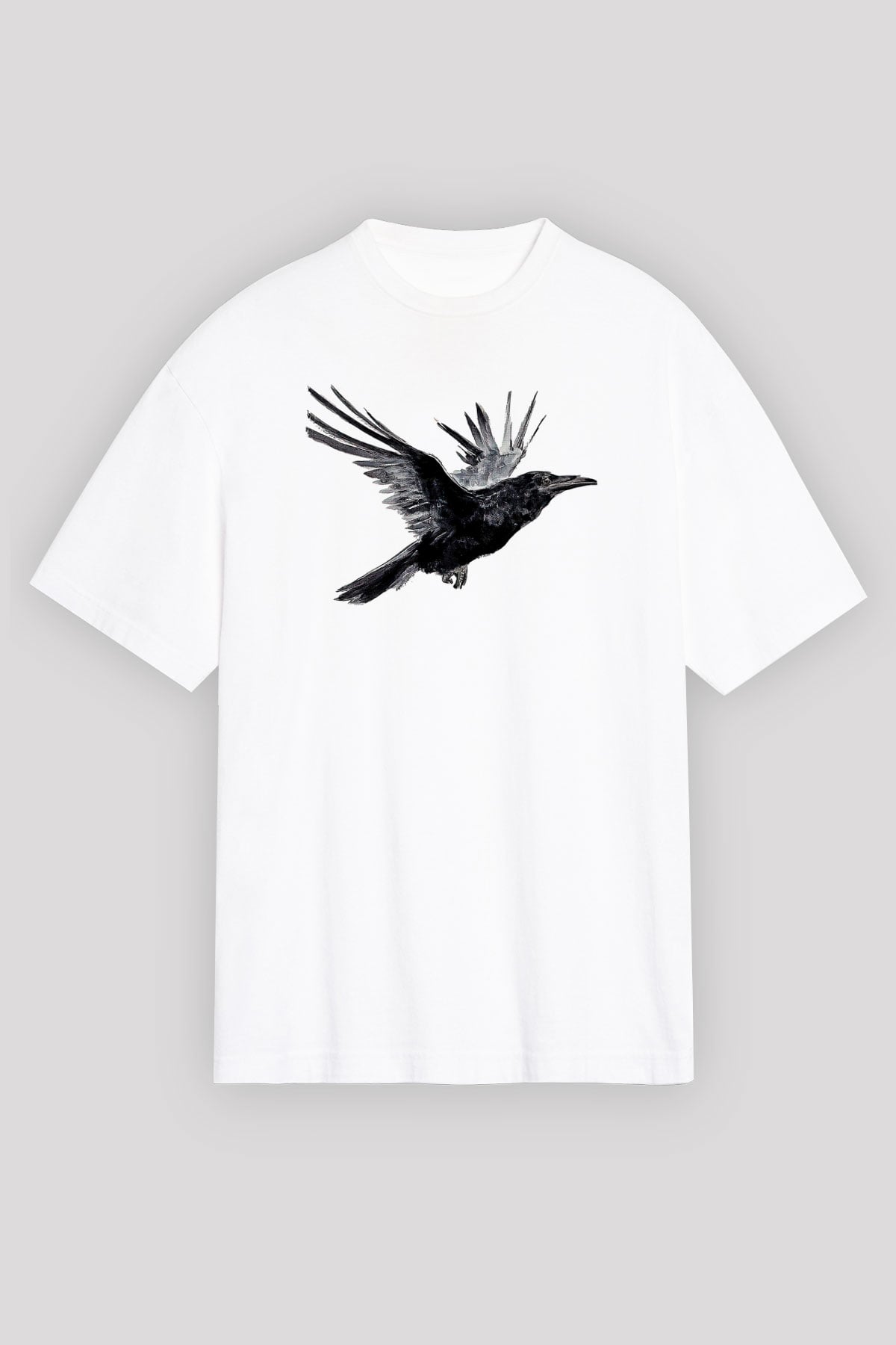Karga Baskılı Beyaz Unisex Oversize Tişört - Tshirt