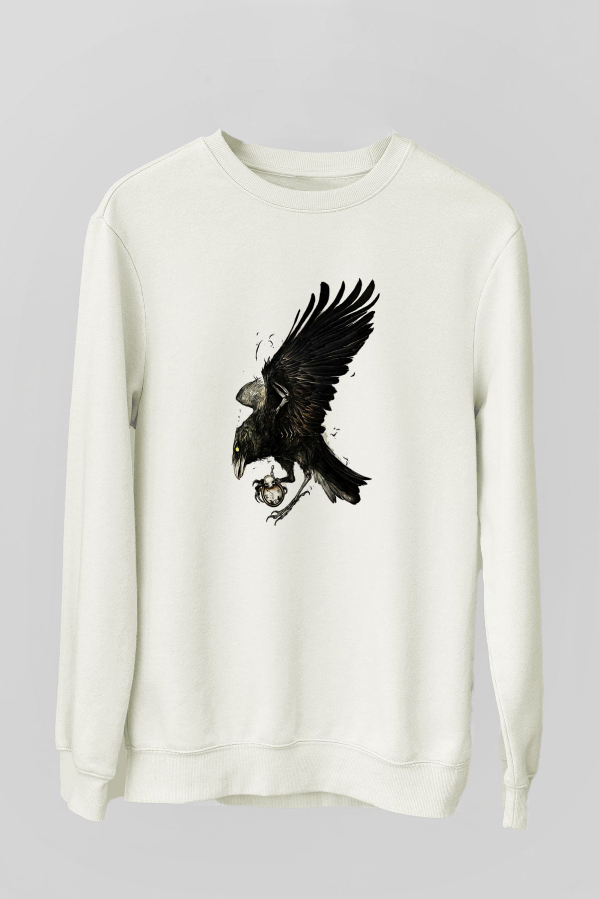 Karga Baskılı Beyaz Unisex Sweatshirt