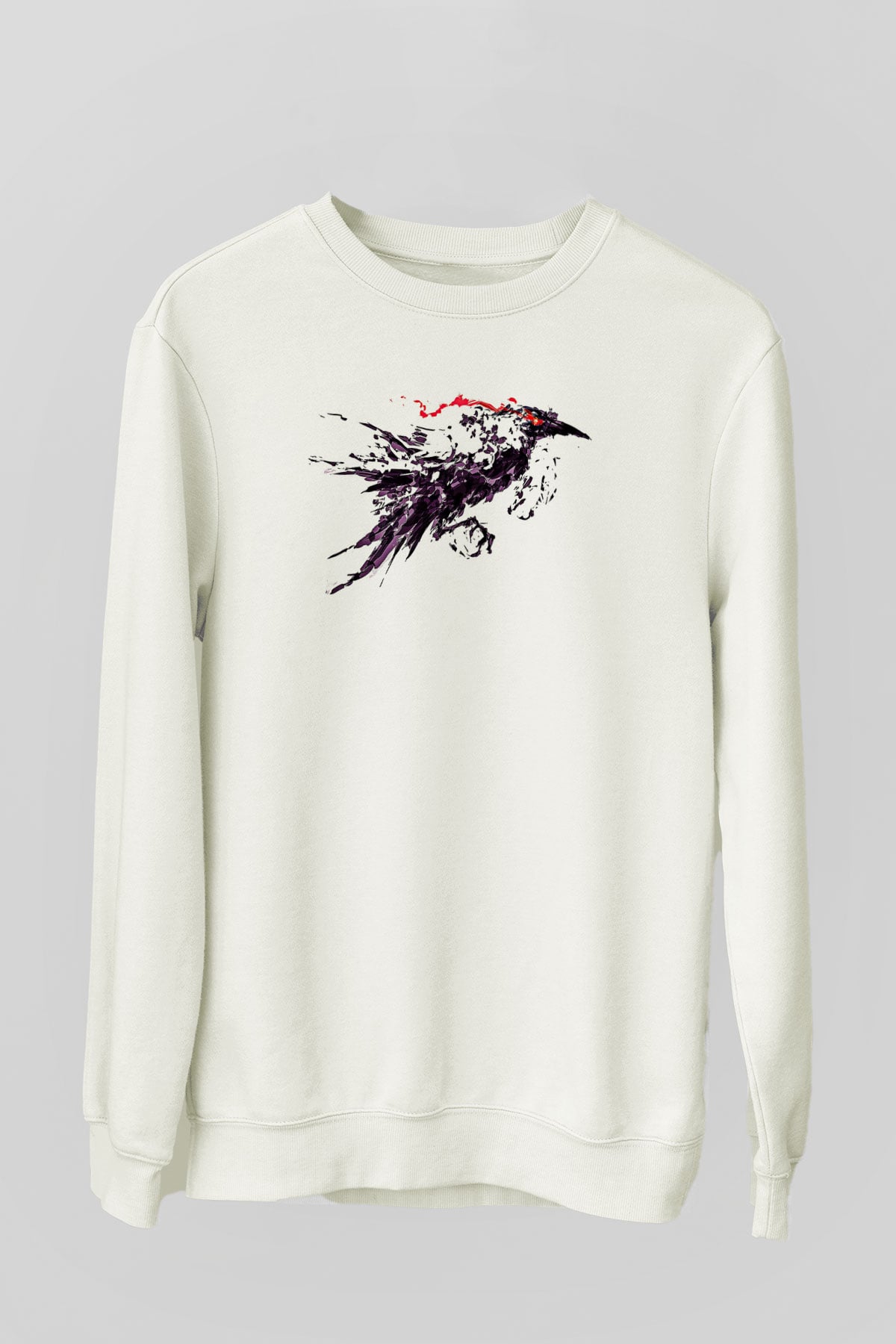 Karga Baskılı Beyaz Unisex Sweatshirt