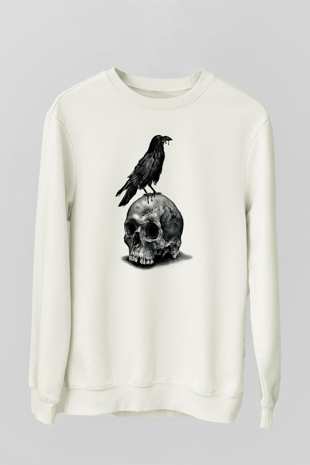 Karga Baskılı Beyaz Unisex Sweatshirt