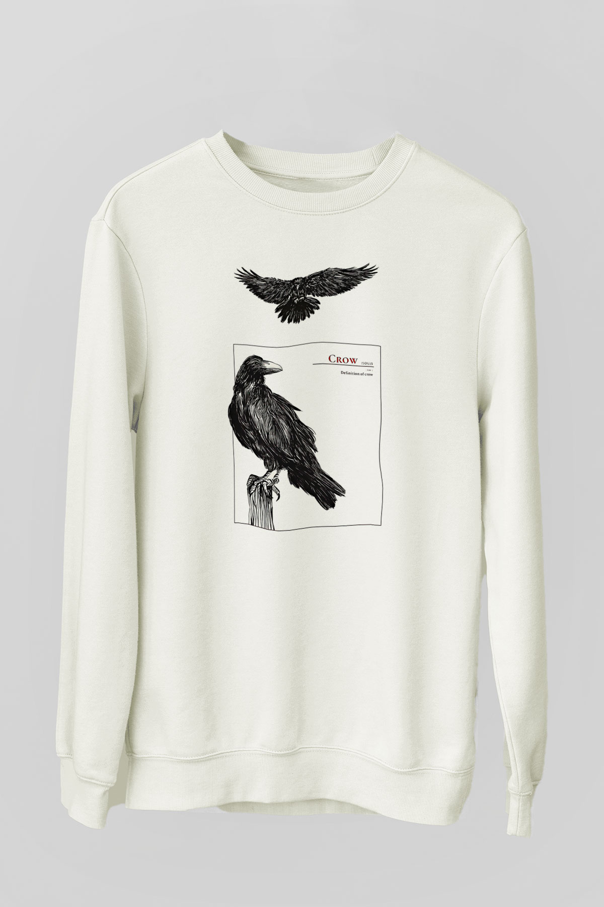 Karga Baskılı Beyaz Unisex Sweatshirt