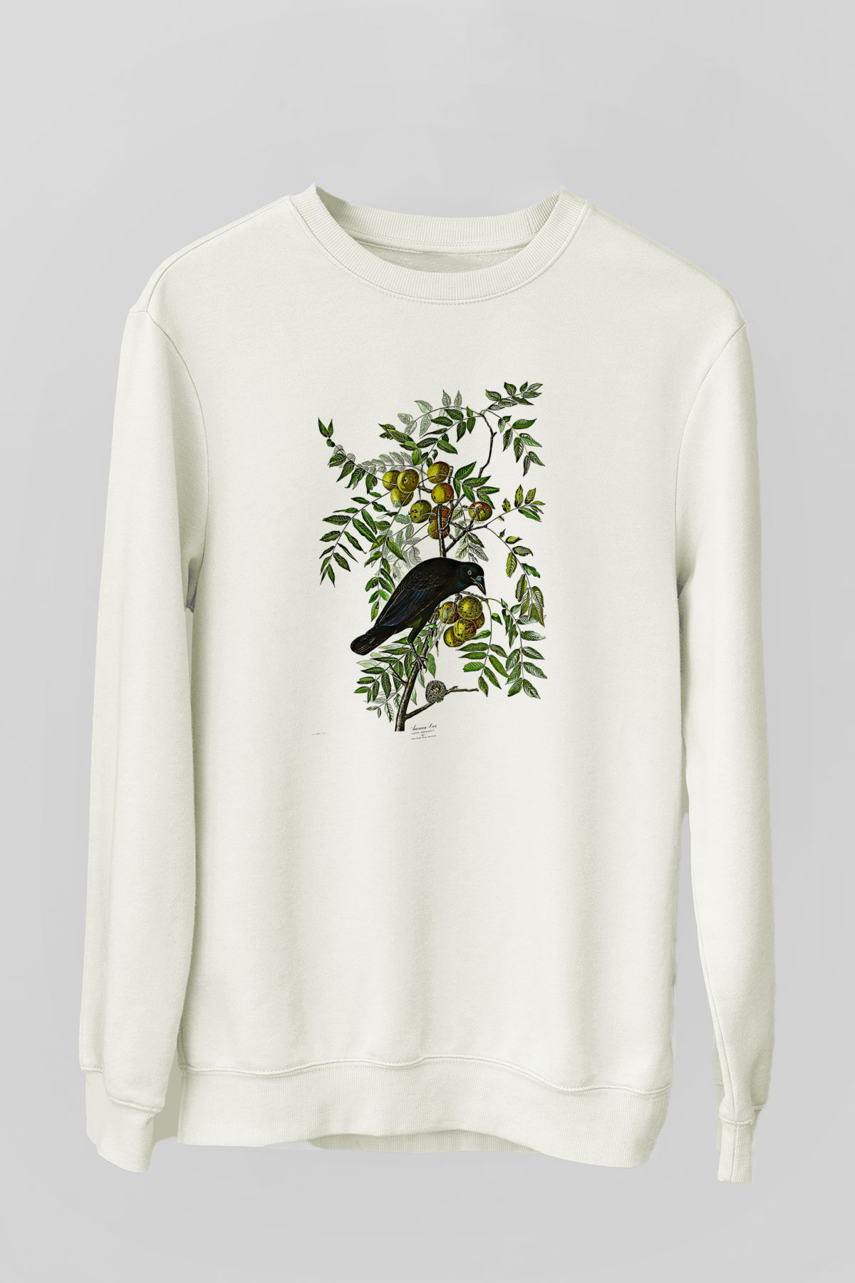 Karga Baskılı Beyaz Unisex Sweatshirt