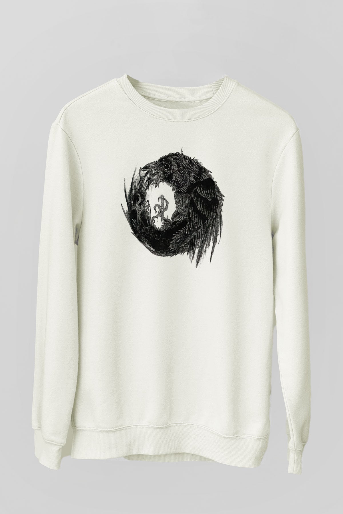 Karga Baskılı Beyaz Unisex Sweatshirt