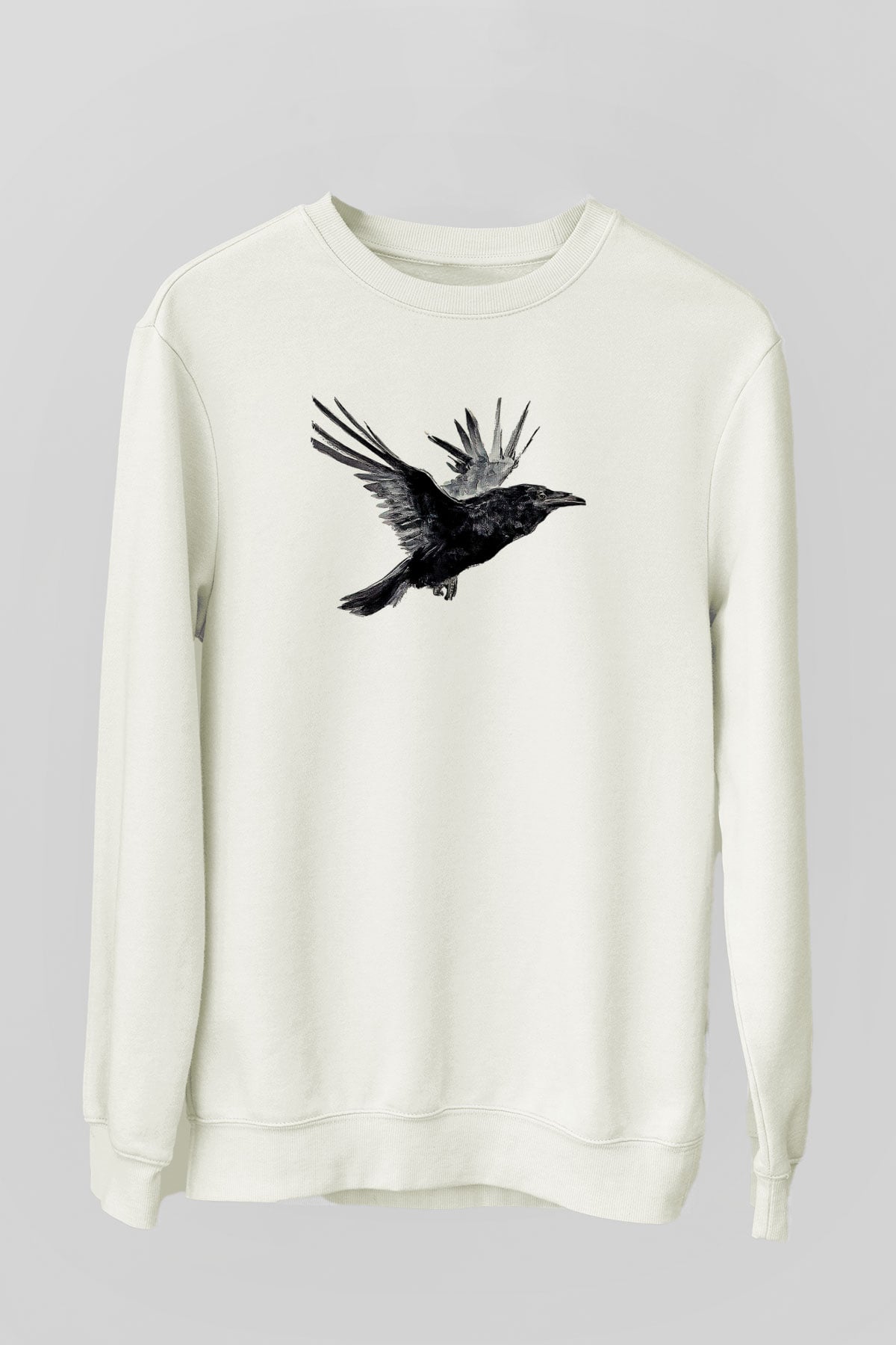 Karga Baskılı Beyaz Unisex Sweatshirt