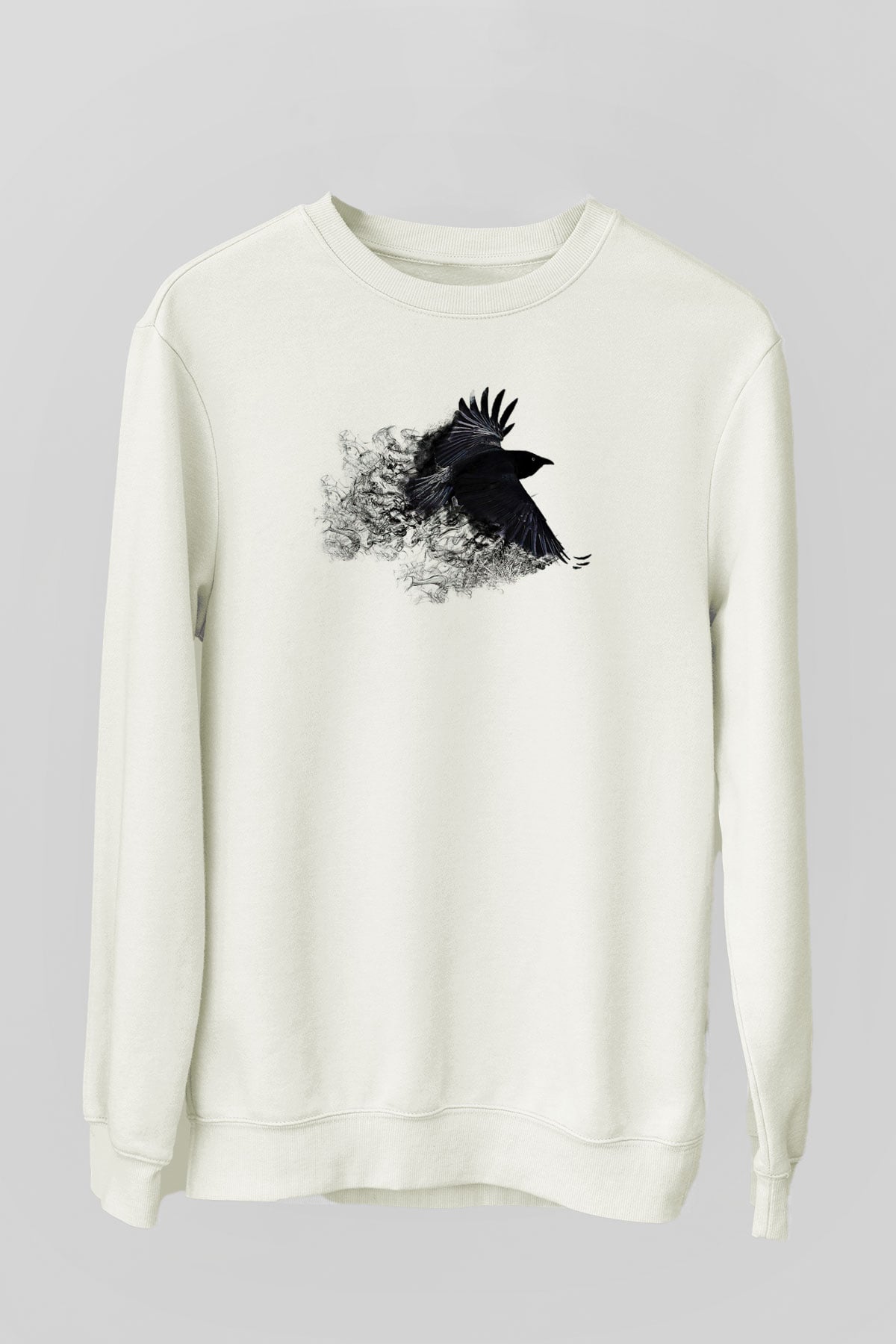 Karga Baskılı Beyaz Unisex Sweatshirt