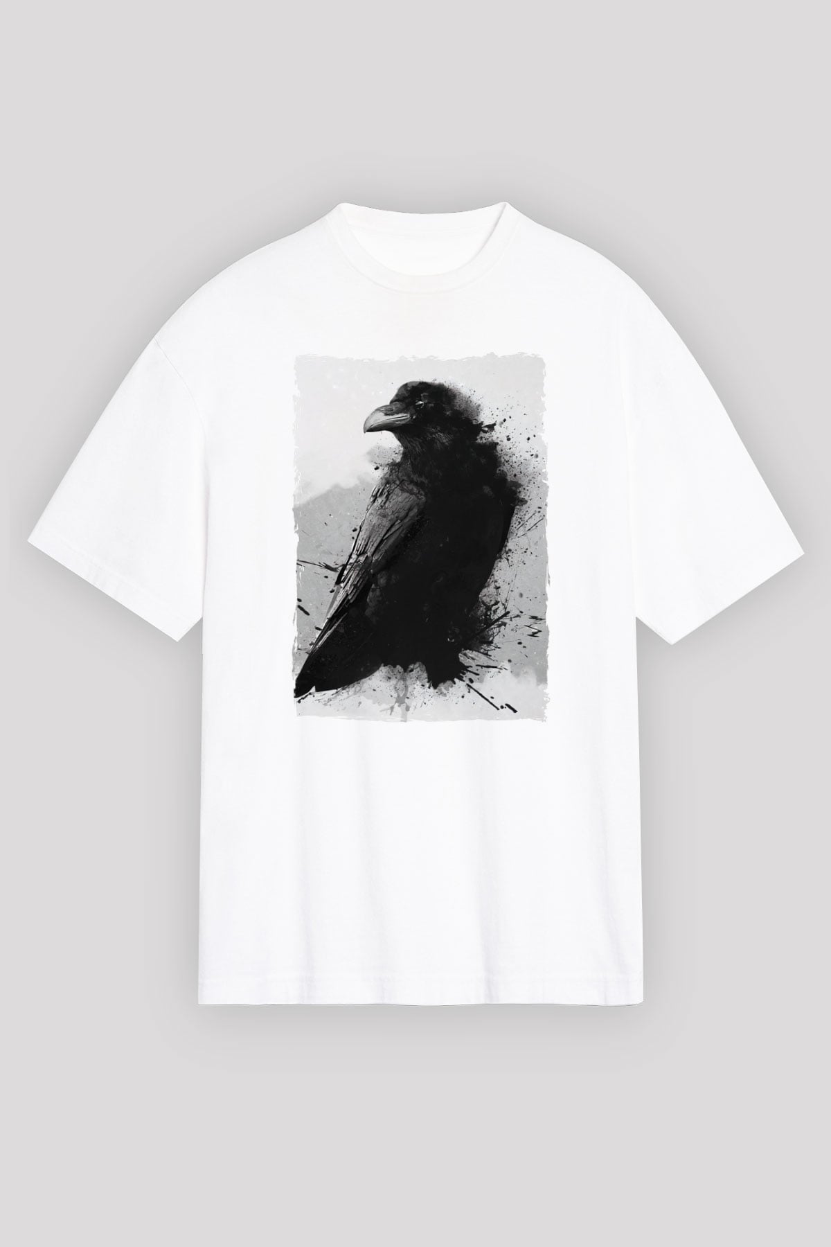 Karga Baskılı Unisex Beyaz Tişört