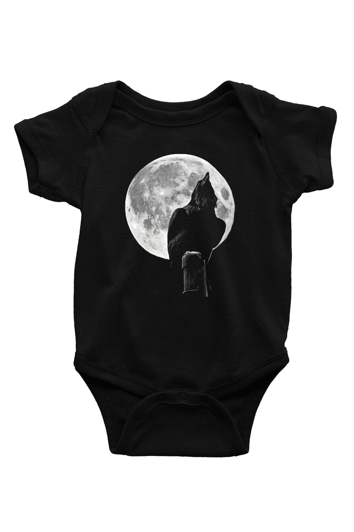 Karga Baskılı Unisex Siyah Bebek Body - Zıbın