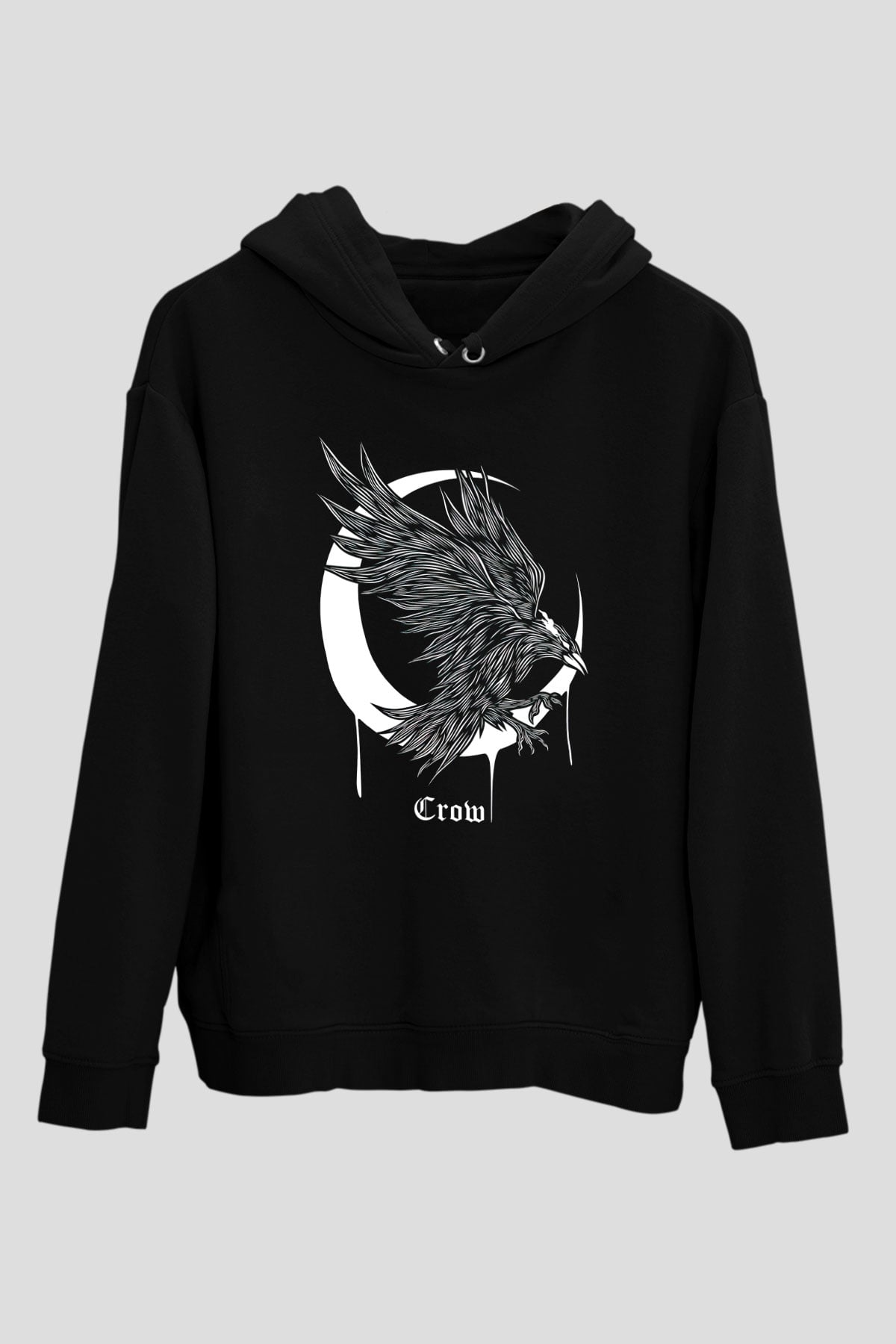 Karga Baskılı Unisex Siyah Hoodie