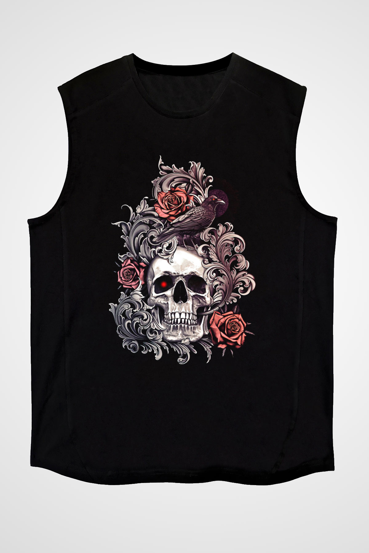 Karga Baskılı Unisex Siyah Kolsuz Tişört - Tshirt