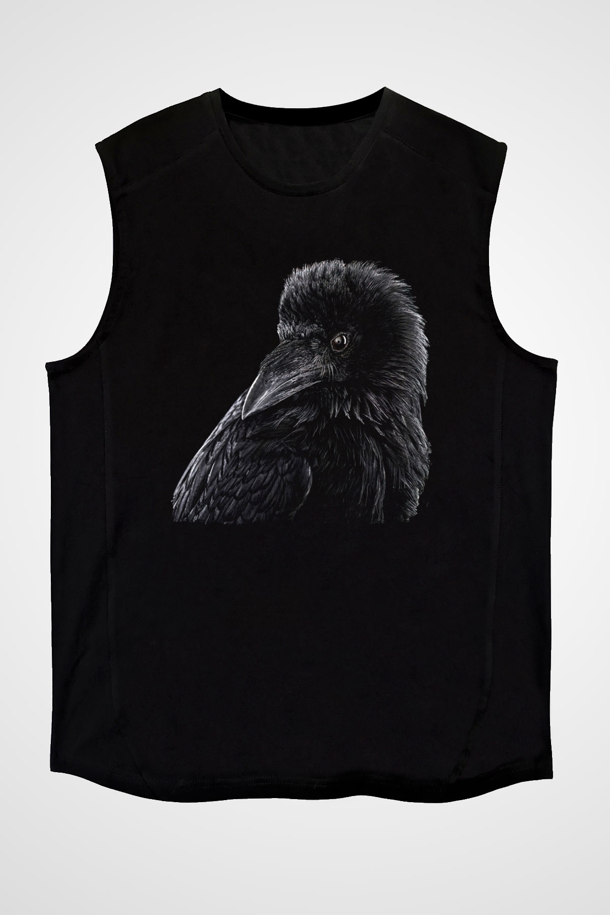 Karga Baskılı Unisex Siyah Kolsuz Tişört - Tshirt
