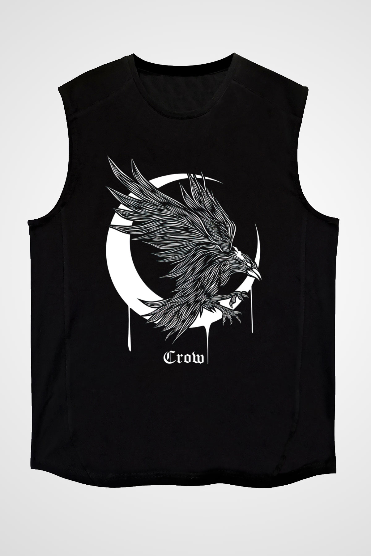 Karga Baskılı Unisex Siyah Kolsuz Tişört - Tshirt