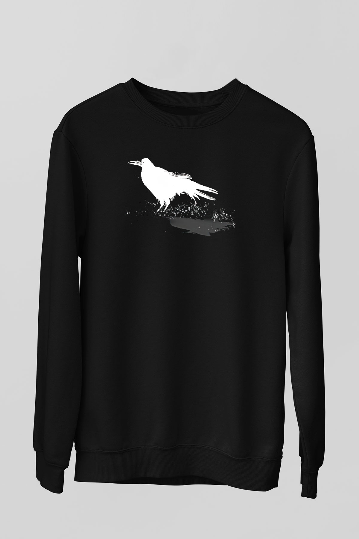 Karga Baskılı Unisex Siyah Sweatshirt