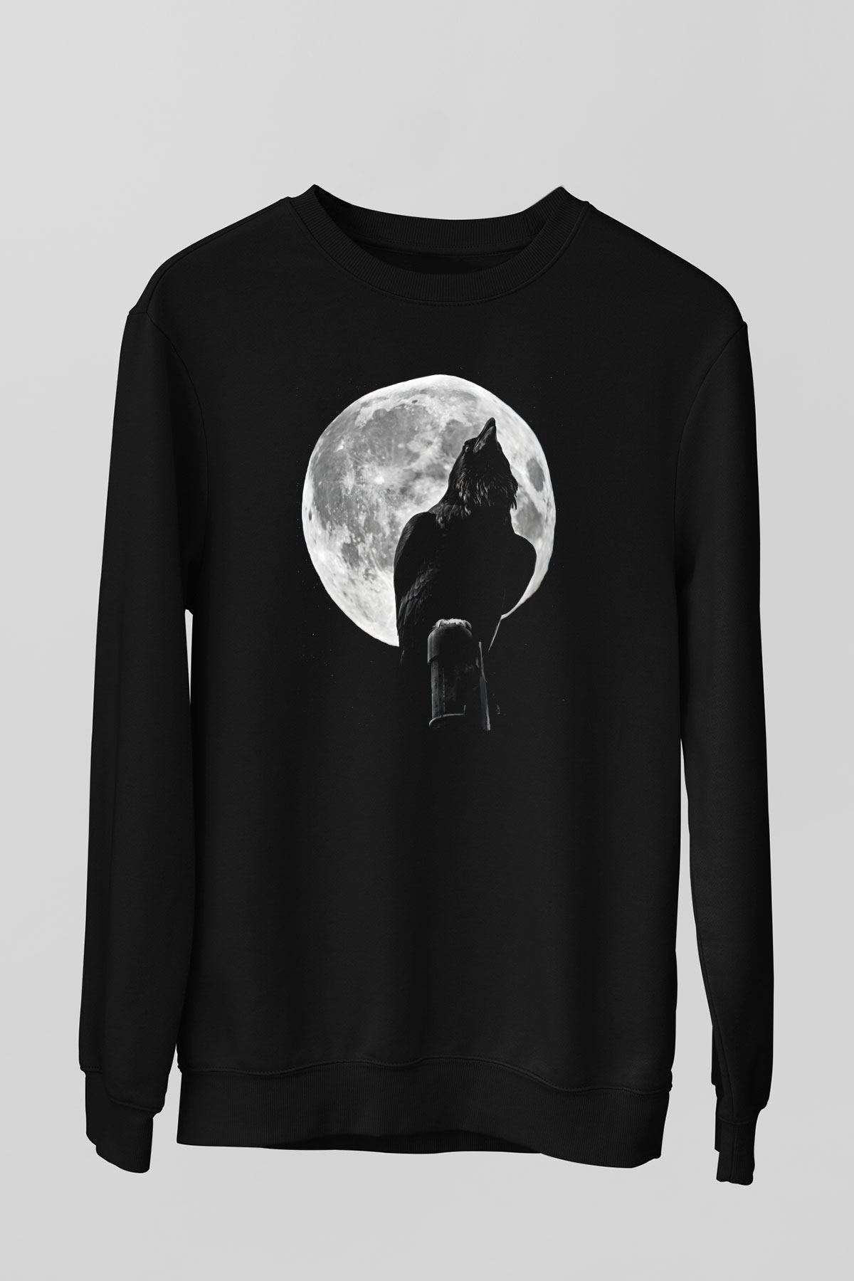 Karga Baskılı Unisex Siyah Sweatshirt