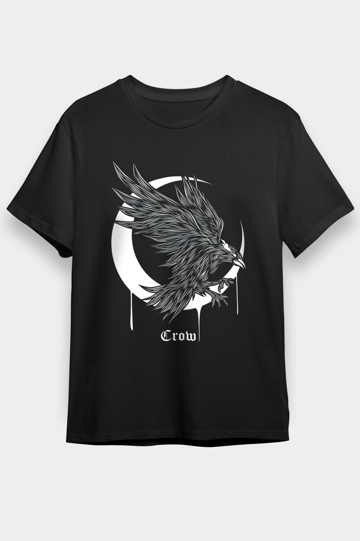 Karga Baskılı Unisex Siyah Tişört - Tshirt