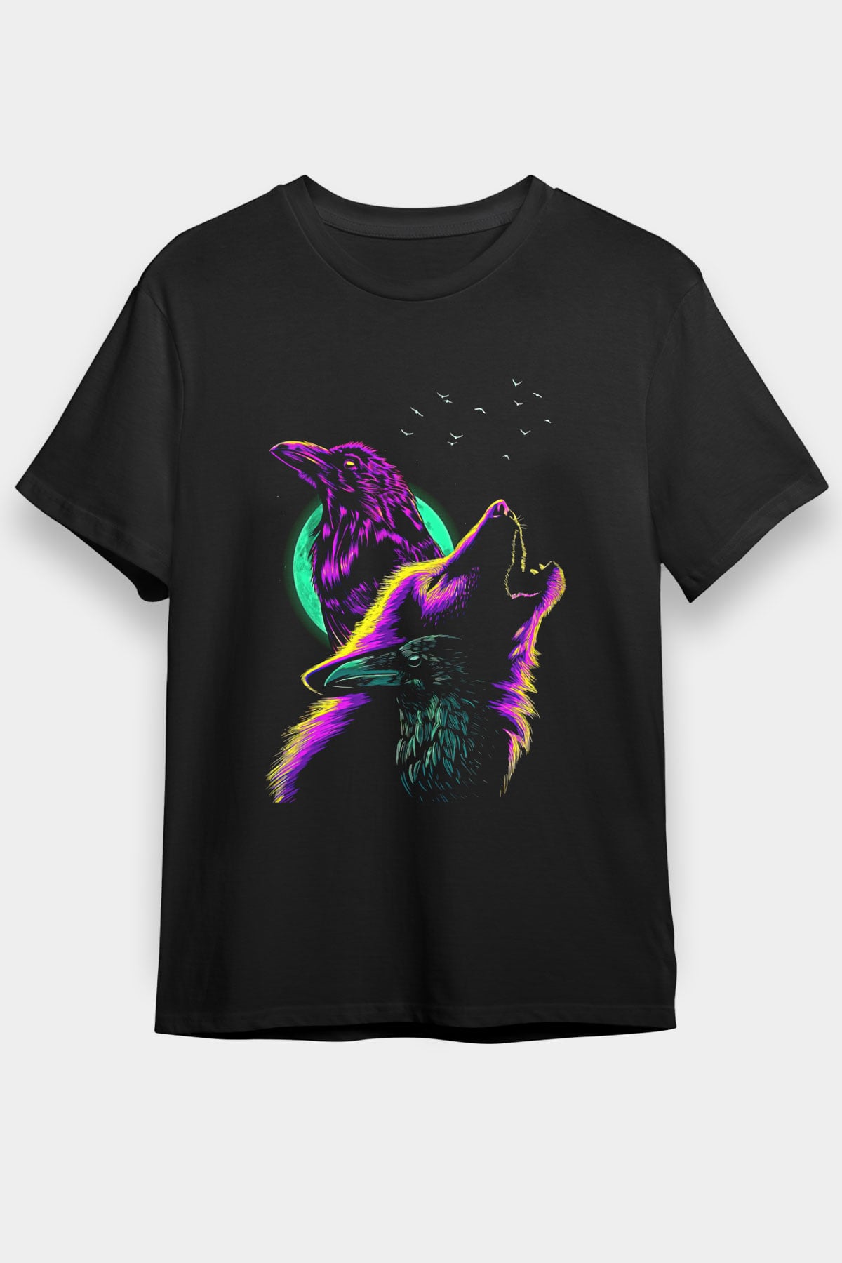 Karga Baskılı Unisex Siyah Tişört - Tshirt