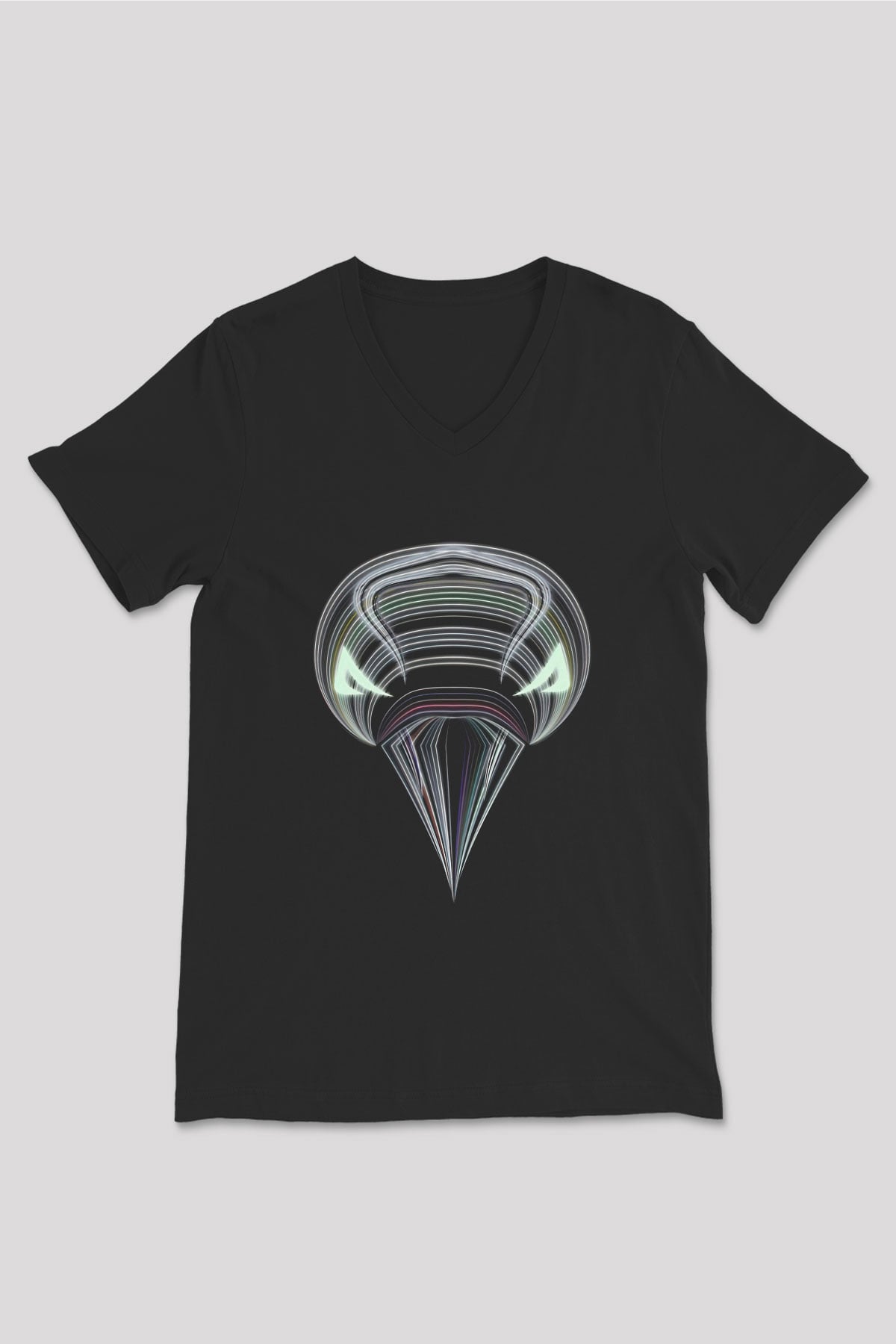 Karga Baskılı Unisex Siyah V Yaka Tişört - Tshirt