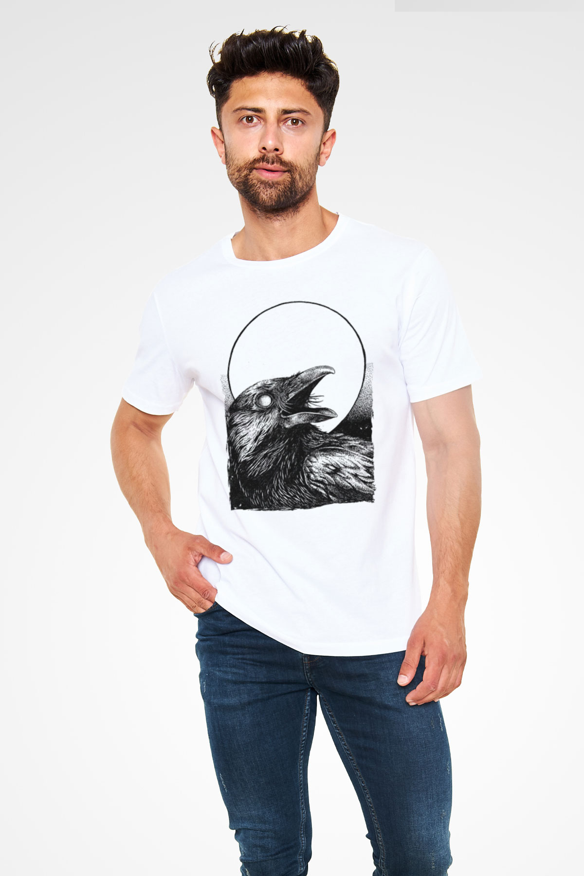 Karga Unisex Baskılı Beyaz Tişört - Tshirt