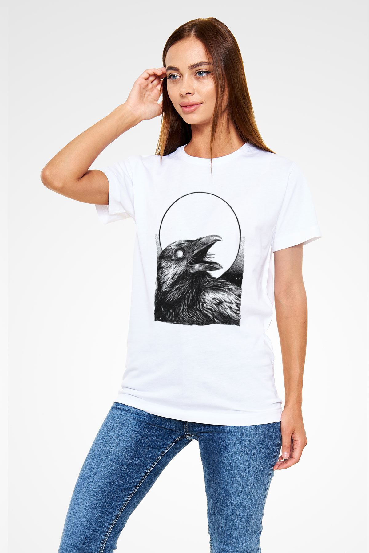 Karga Unisex Baskılı Beyaz Tişört - Tshirt