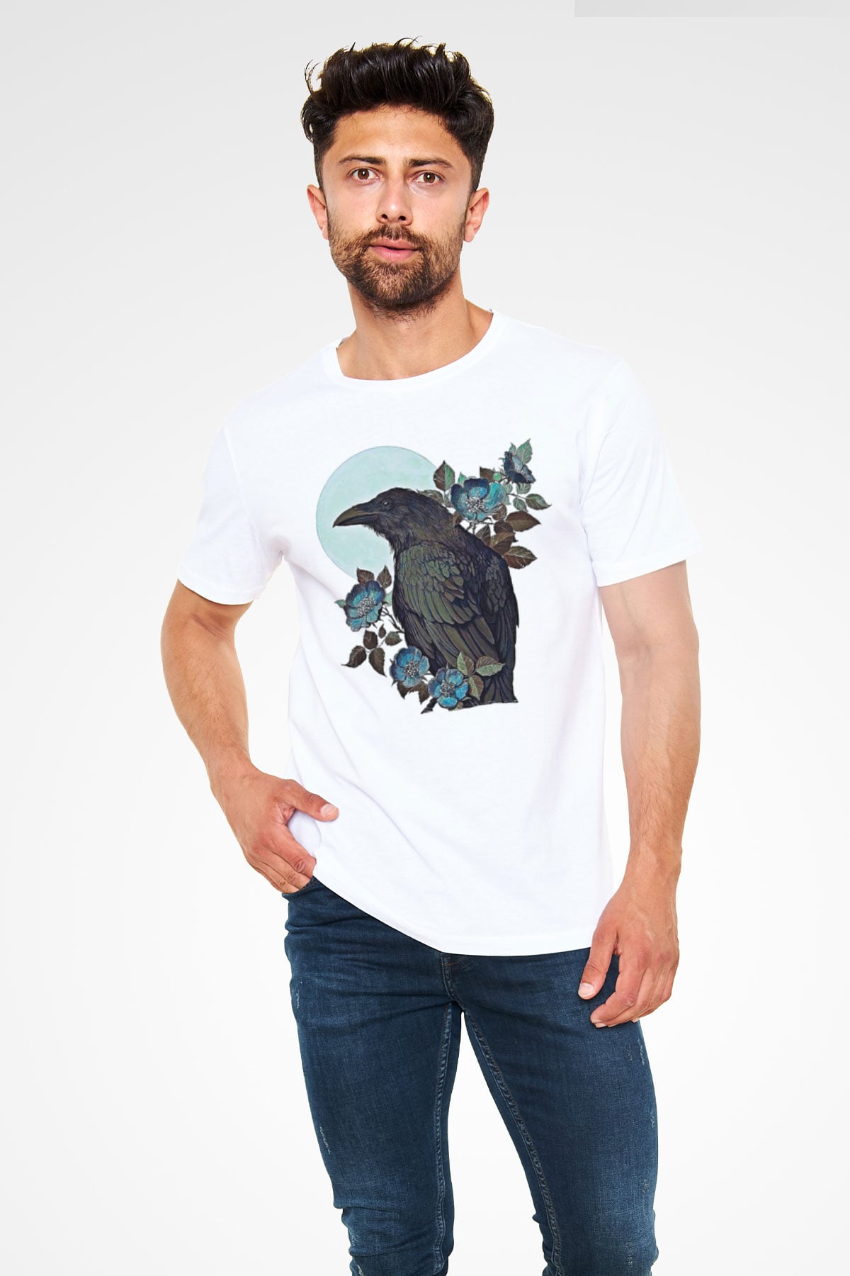Karga Unisex Baskılı Beyaz Tişört - Tshirt