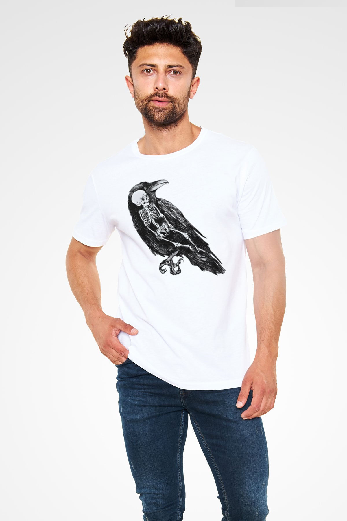 Karga Unisex Baskılı Beyaz Tişört - Tshirt