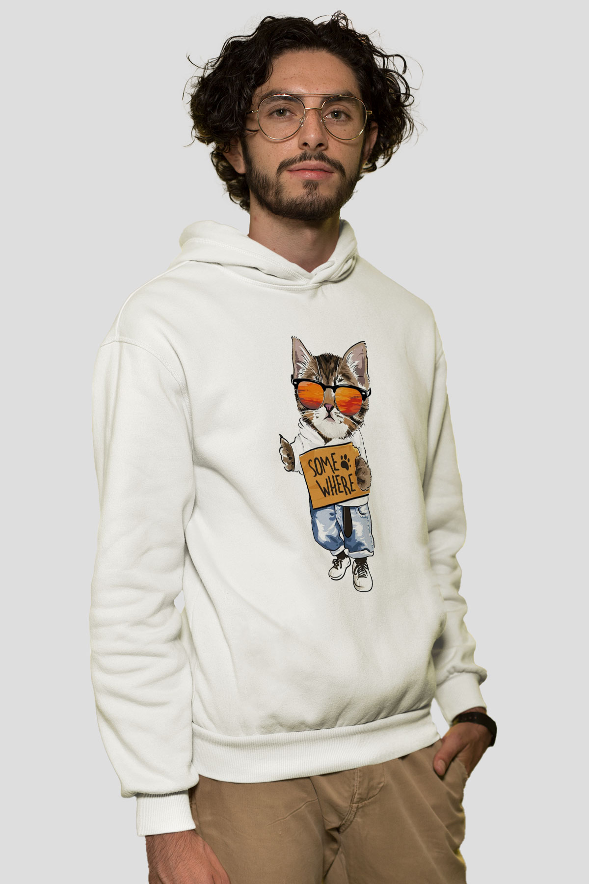 Karizmatik KediBeyaz Tshirt Unisex Hoodie