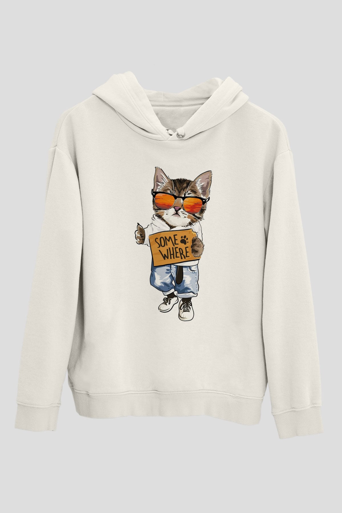 Karizmatik KediBeyaz Tshirt Unisex Hoodie