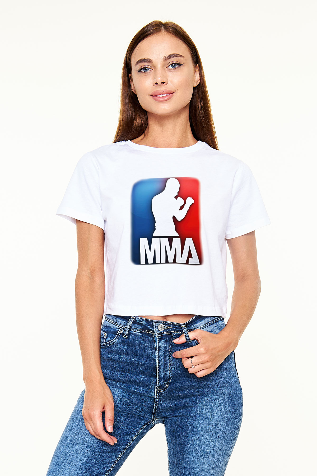Karma dövüş sanatları Beyaz Croptop Tişört