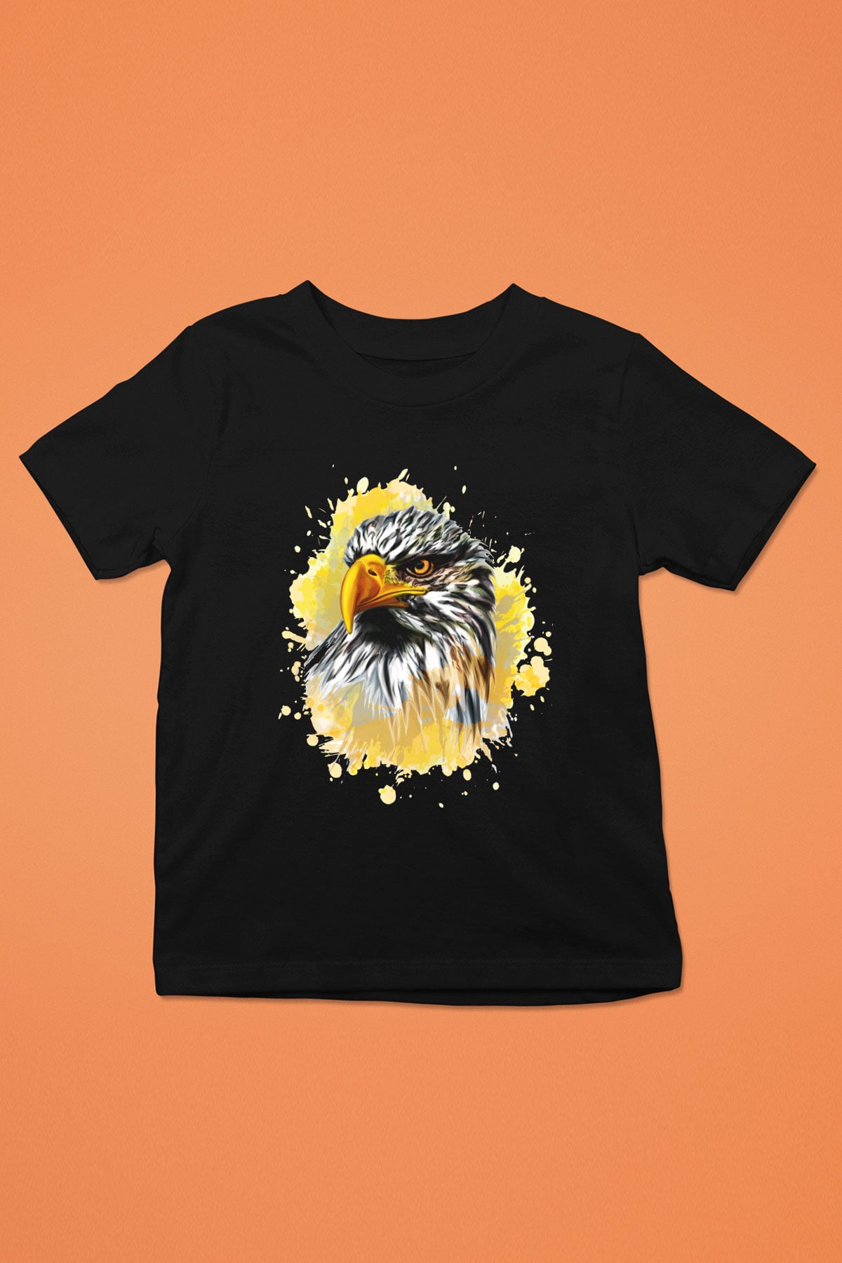 Kartal Baskılı Siyah Unisex Çocuk Tişört
