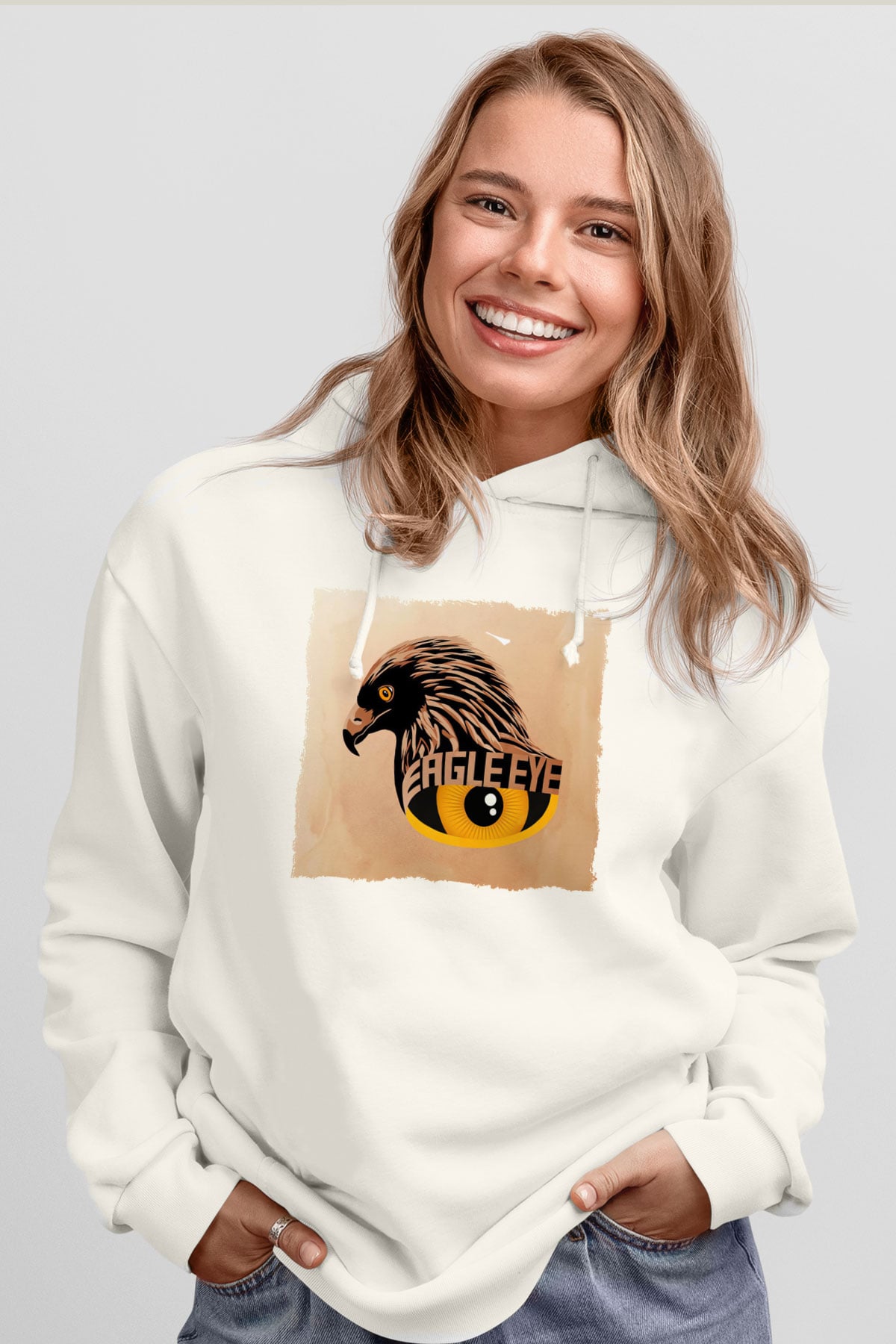 Kartal Beyaz Unisex Hoodie