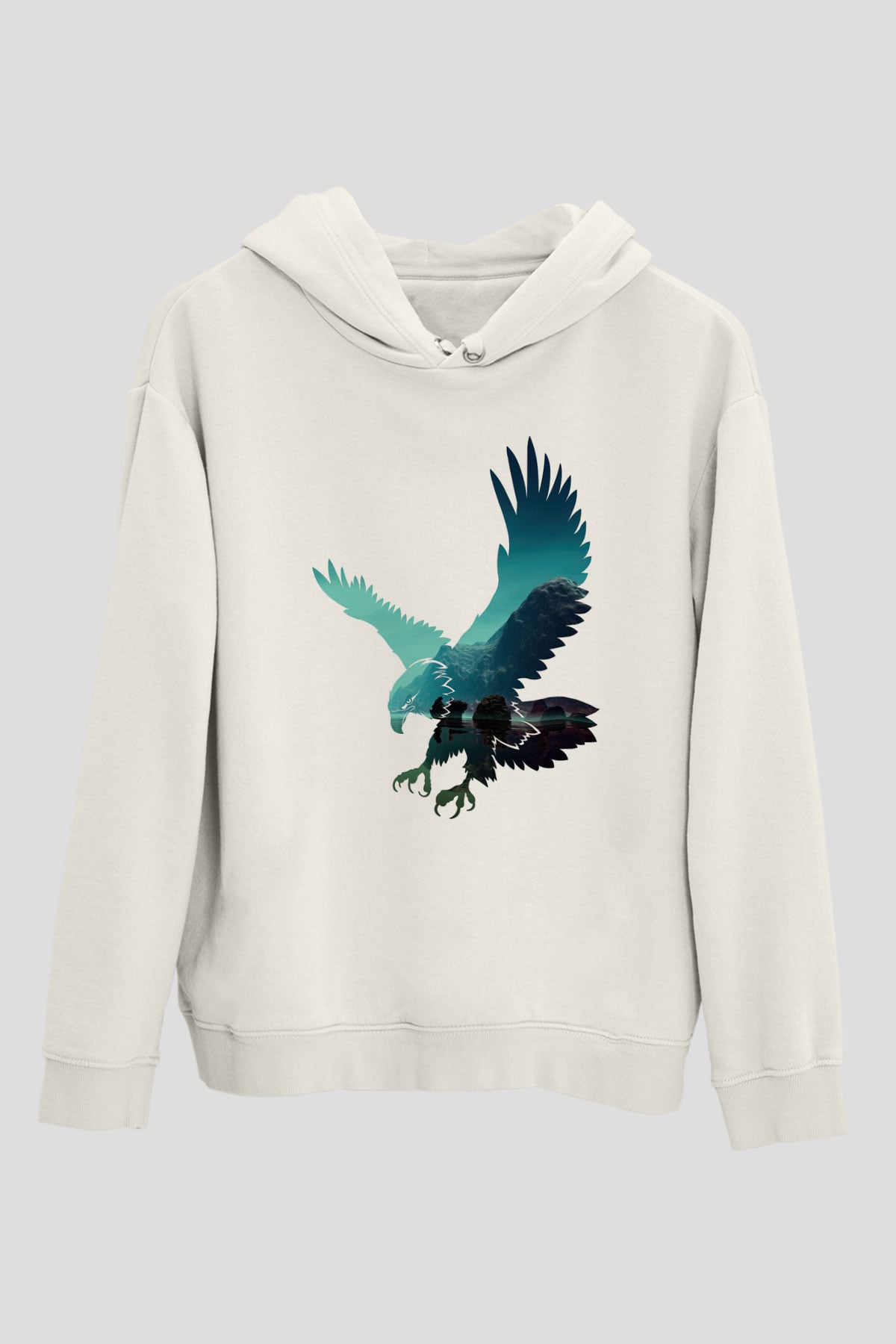 Kartal Beyaz Unisex Kapşonlu Sweatshirt