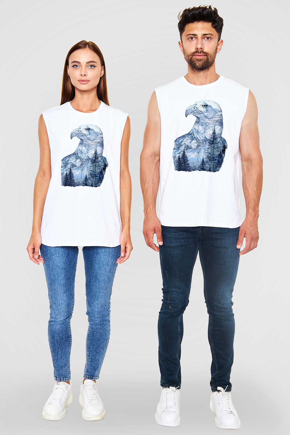 Kartal Beyaz Unisex Kolsuz Tişört