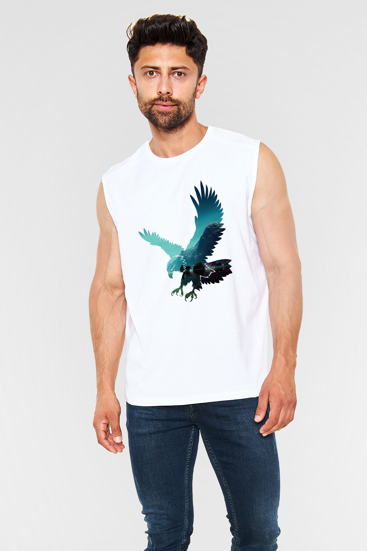 Kartal Beyaz Unisex Kolsuz Tişört