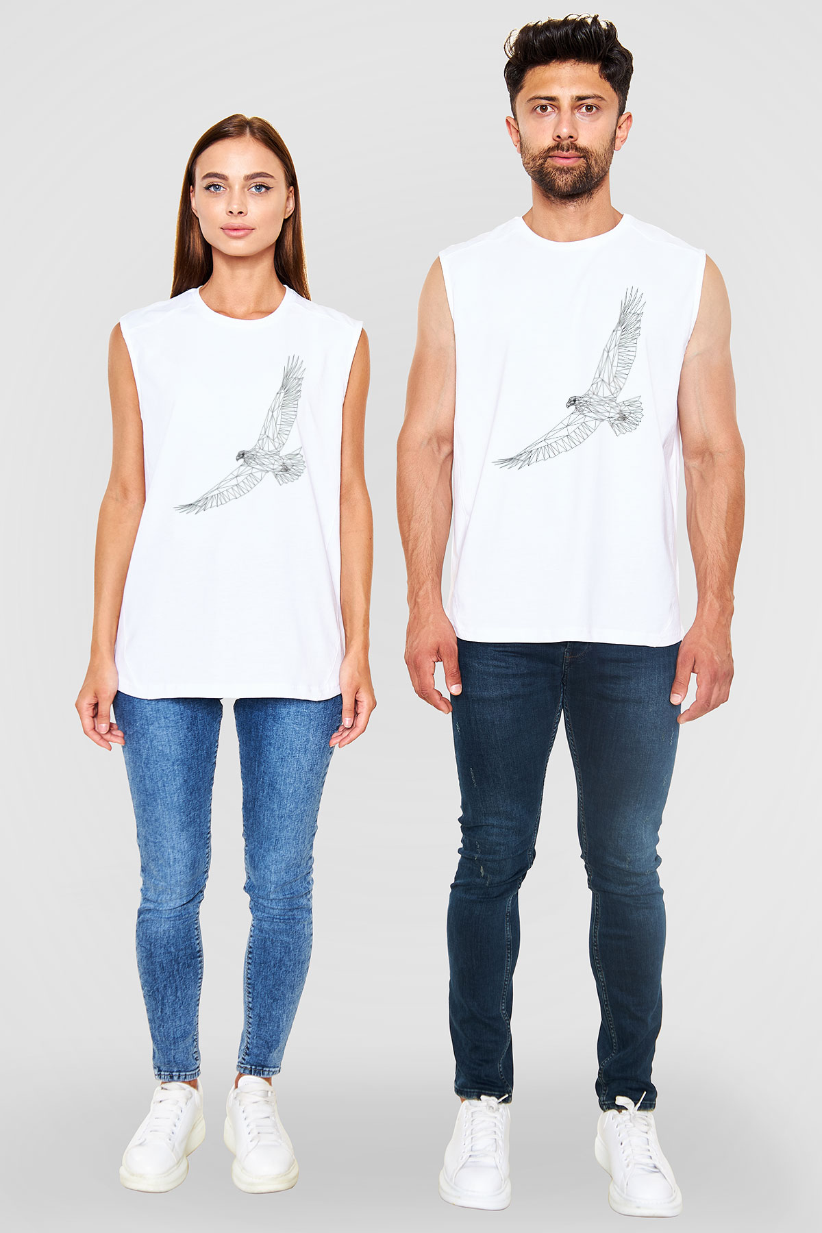 Kartal Beyaz Unisex Kolsuz Tişört