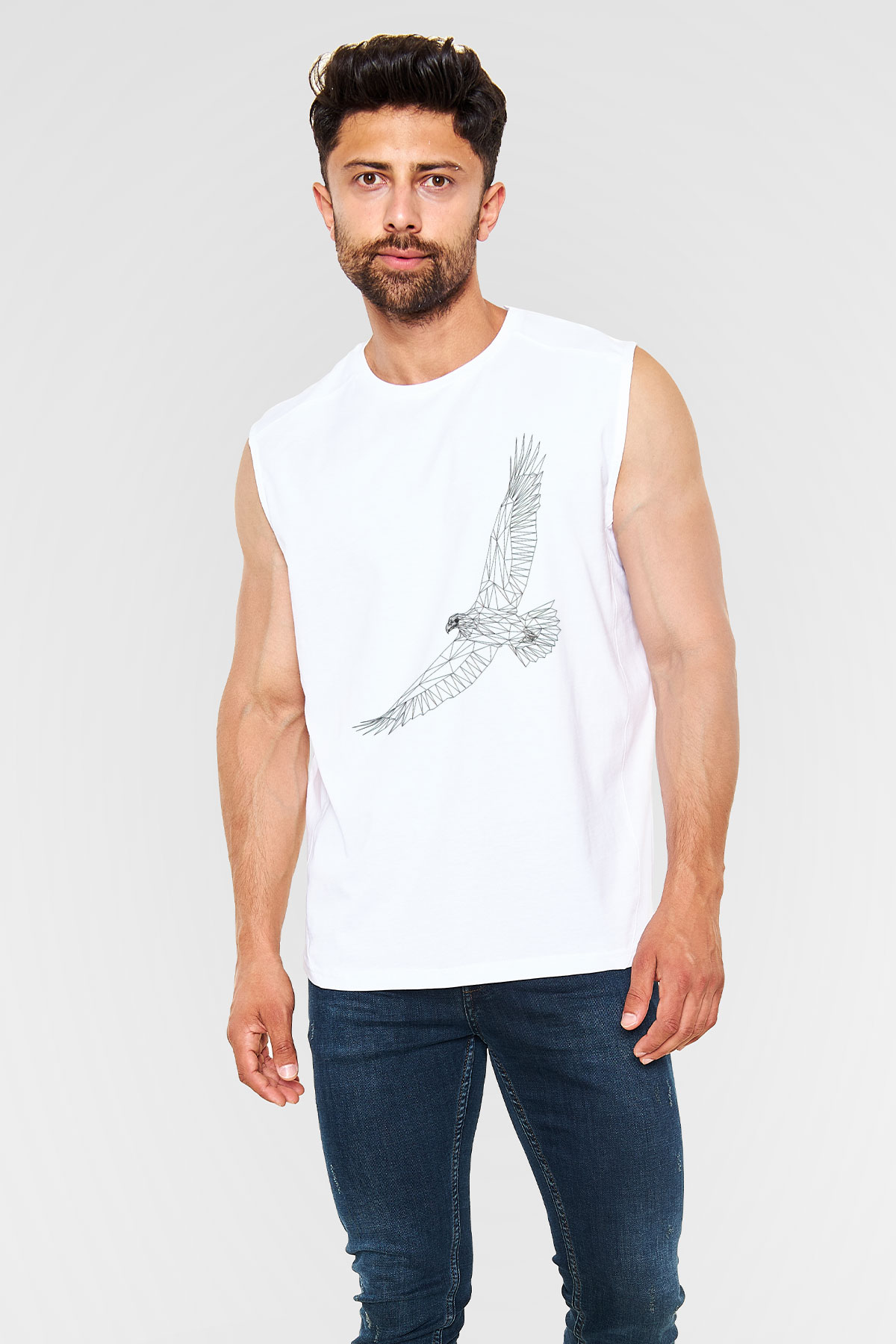 Kartal Beyaz Unisex Kolsuz Tişört