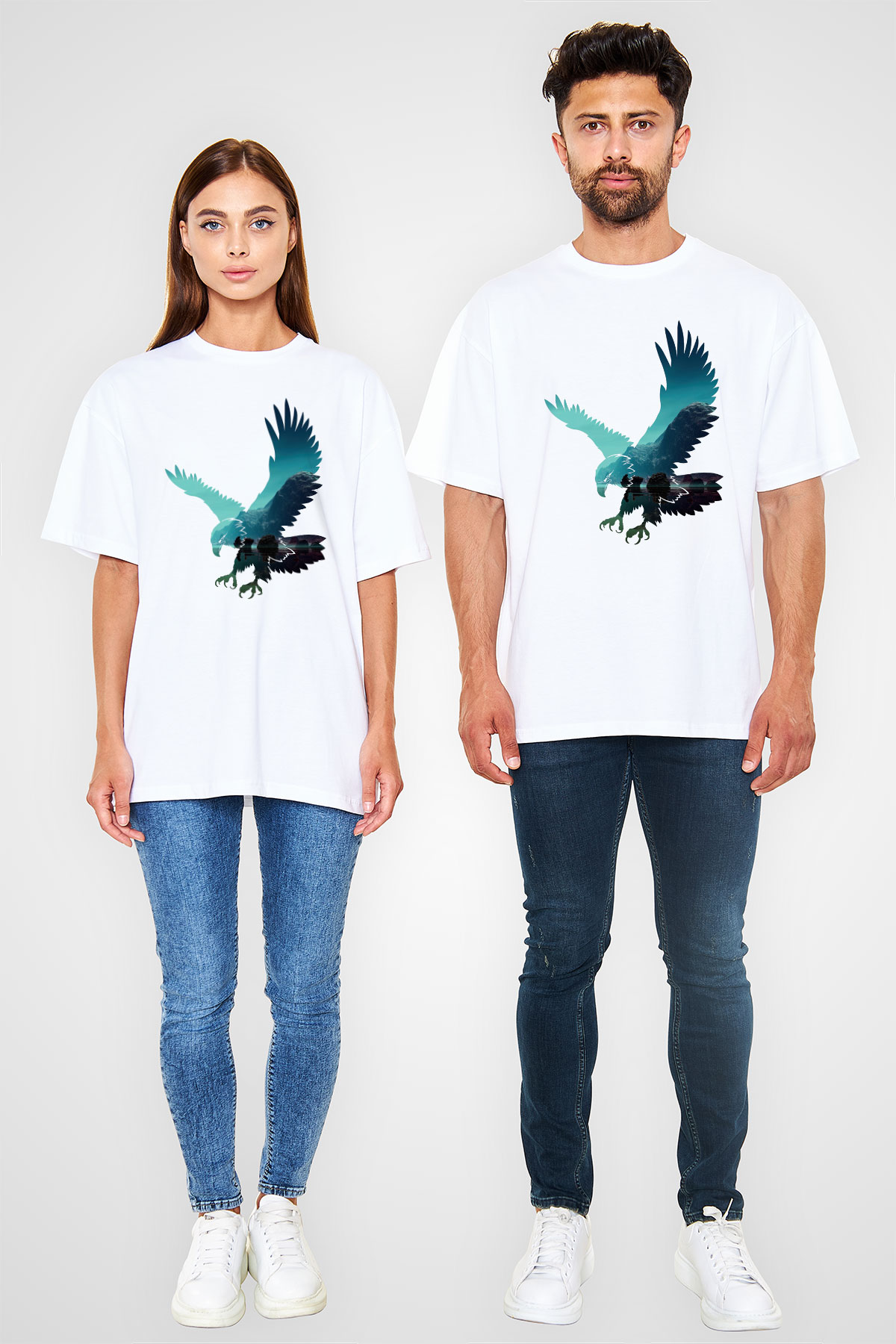 Kartal Beyaz Unisex Oversize Tişört T-Shirt