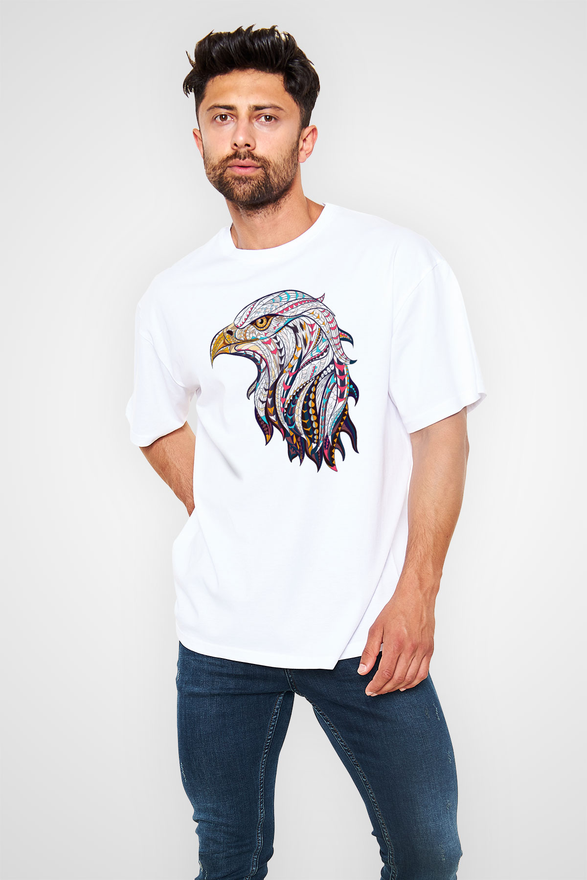 Kartal Beyaz Unisex Oversize Tişört T-Shirt