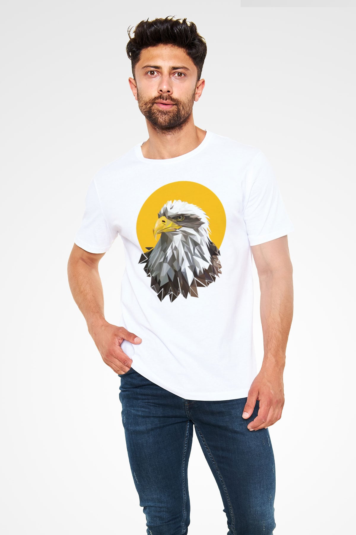 Kartal Beyaz Unisex Tişört T-Shirt - TişörtFabrikası